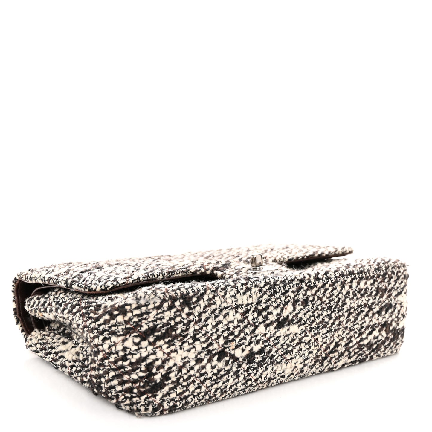Tweed Quilted Medium Double Flap White Brown