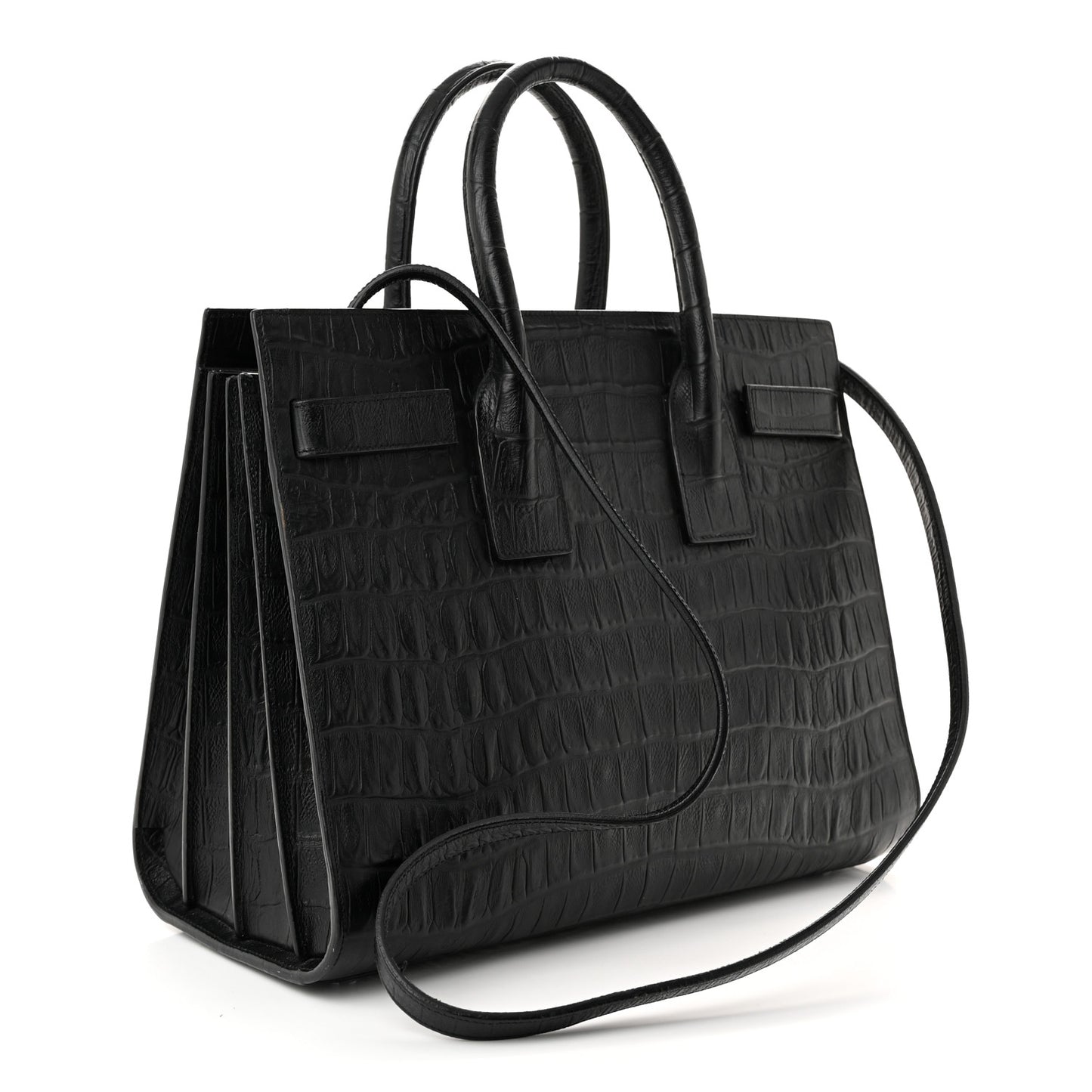 Calfskin Crocodile Embossed Small Sac de Jour Black