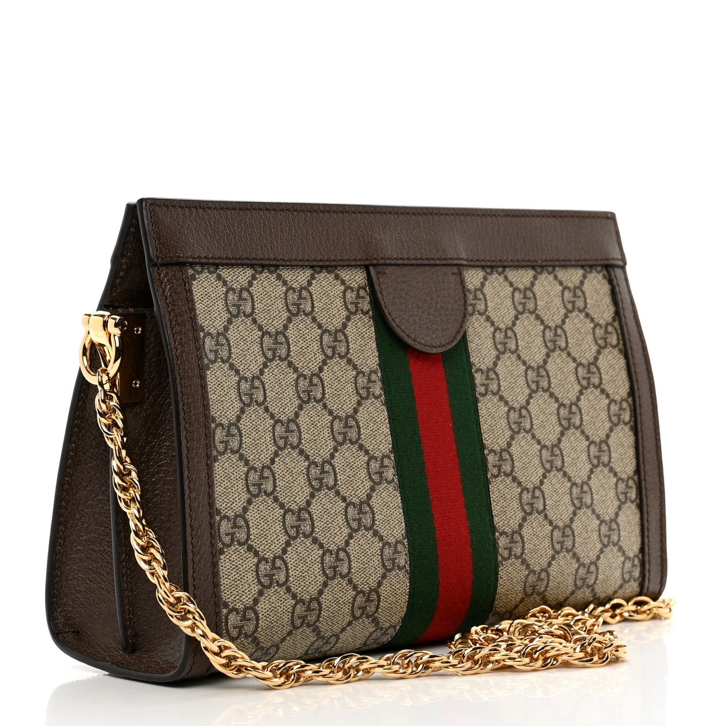 GG Supreme Monogram Web Small Ophidia Chain Shoulder Bag Brown