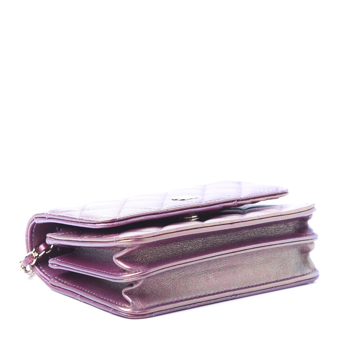 Iridescent Lambskin Quilted Mini Wallet On Chain WOC Purple