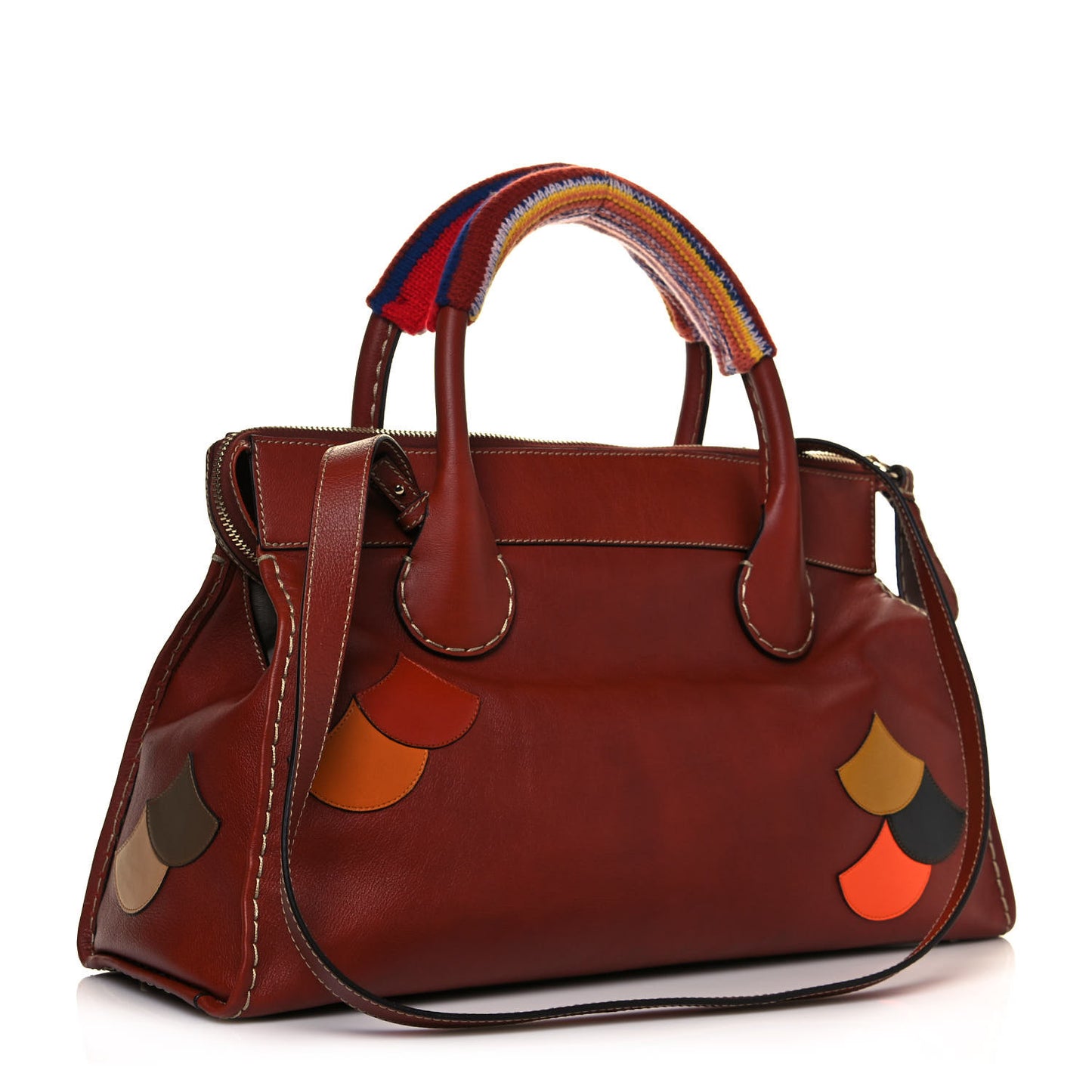 Buffalo Leather Recycled Cashmere Scallop Patches Large Edith Day Bag Sepia Multicolor
