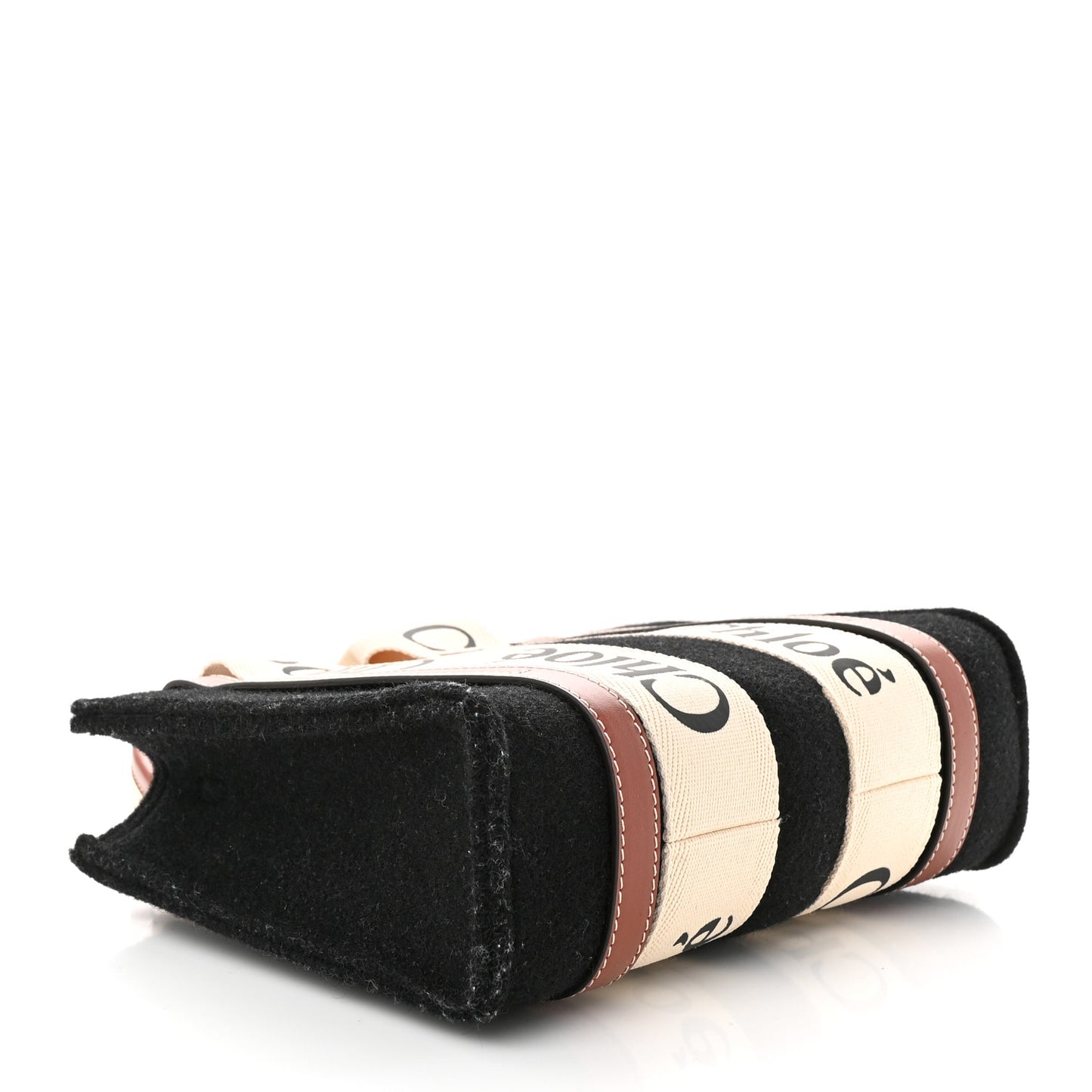Felt Calfskin Small Woody Ribbon Tote With Strap Black