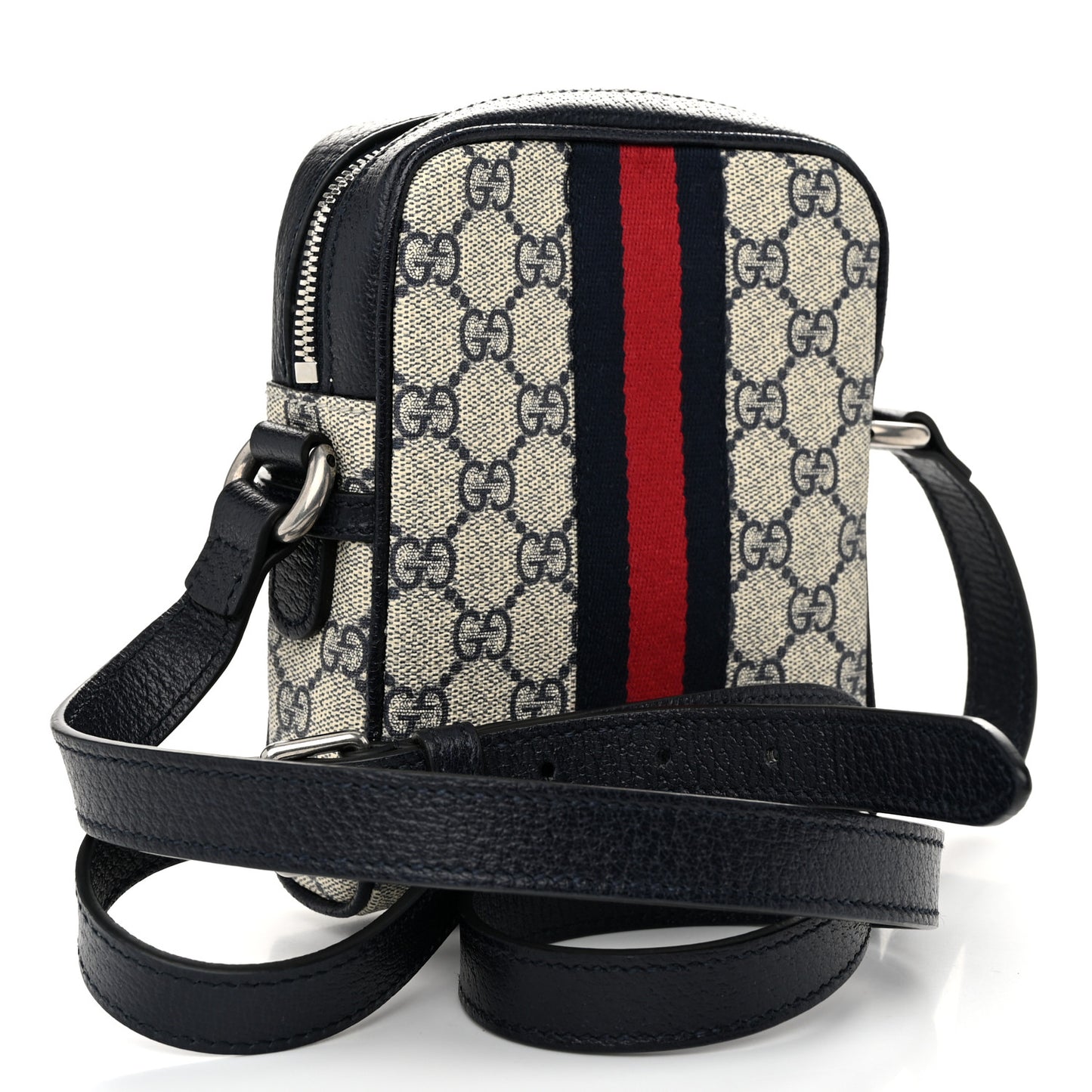 GG Supreme Monogram Textured Calfskin Web Mini Ophidia Messenger Beige Blue
