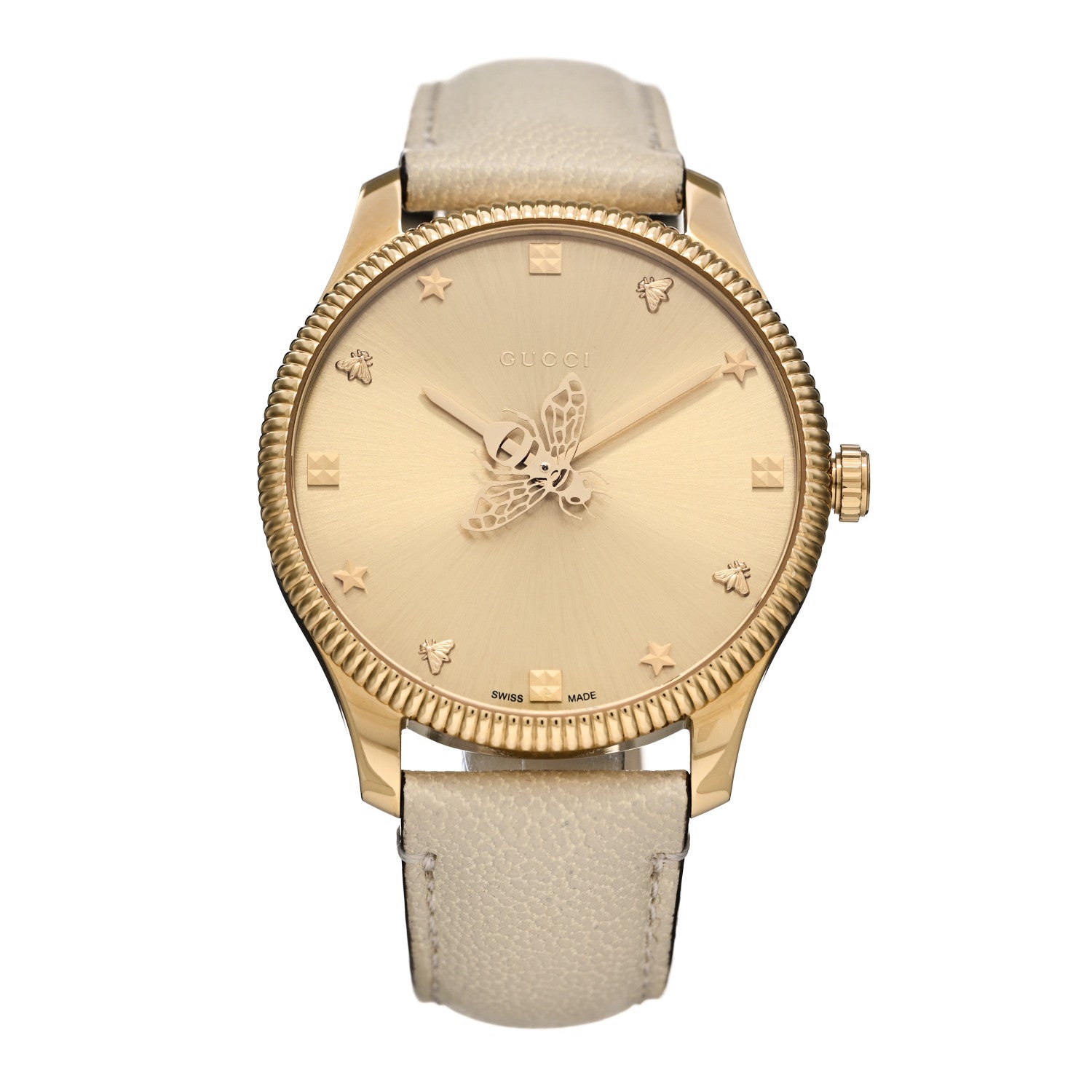 Gucci Stainless Steel Calfskin 36mm G-Timeless Bee Quartz Watch White 1 of 5