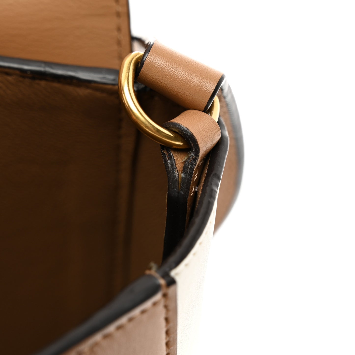 Shiny Smooth Calfskin Medium Frame Shoulder Bag Tan Optic White