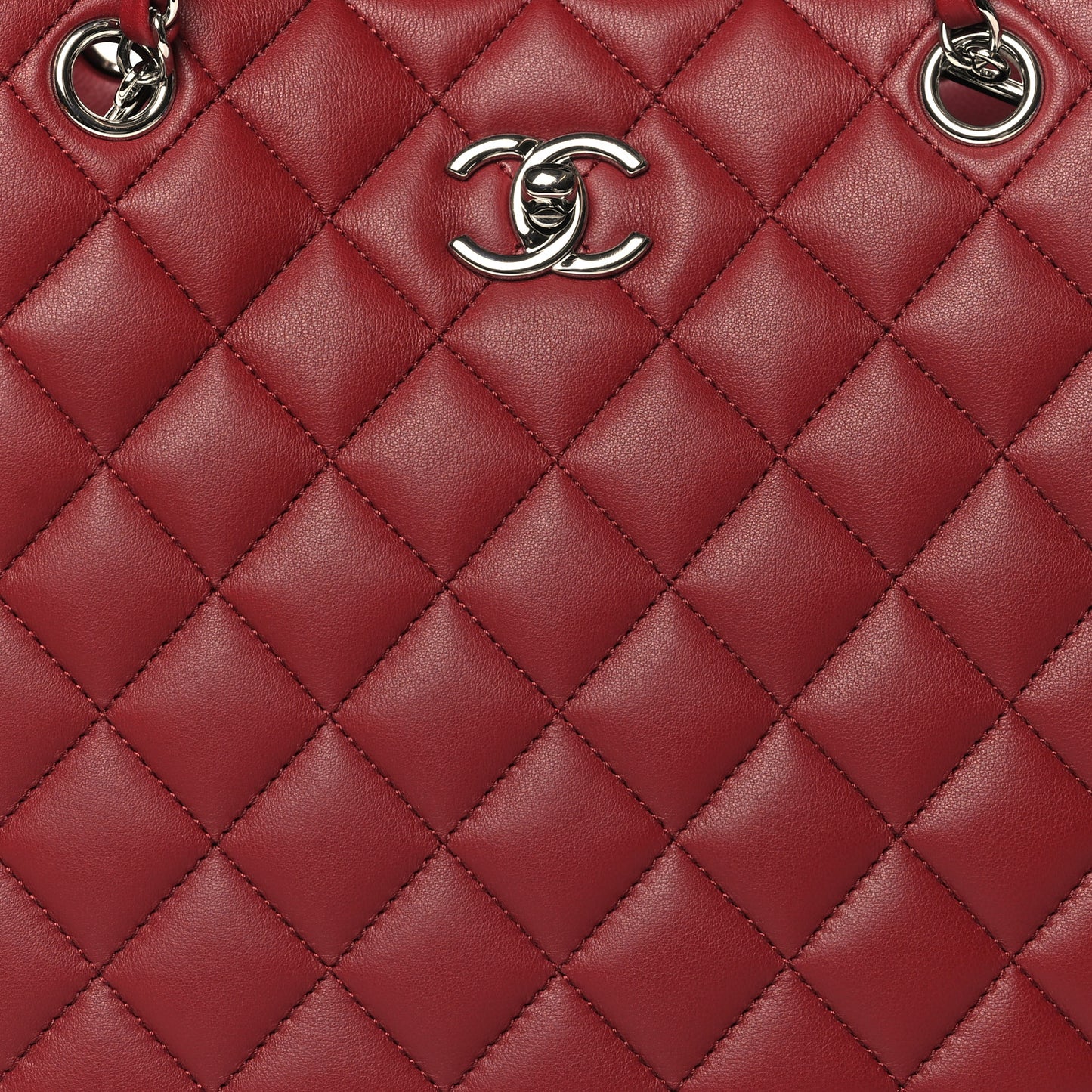 Calfskin Quilted Large Classic Shopping Tote Burgundy