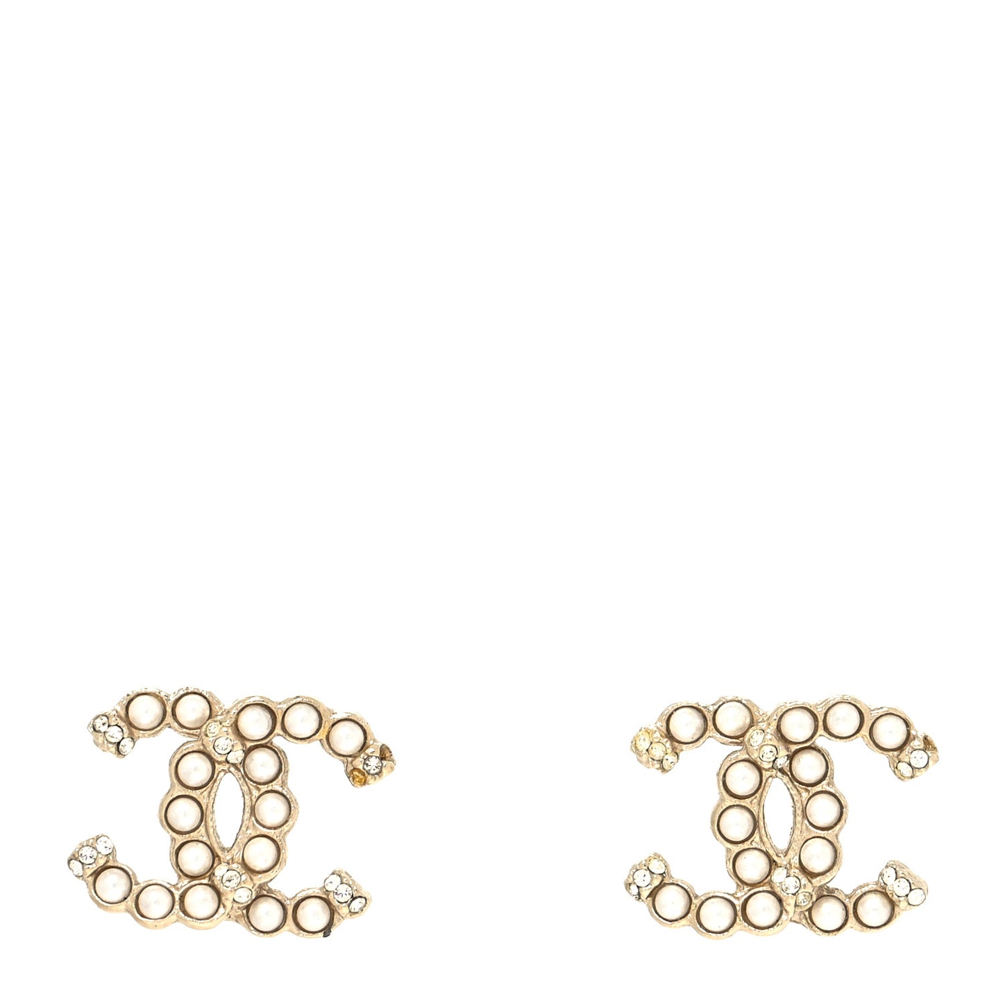 Pearl Crystal CC Earrings Gold