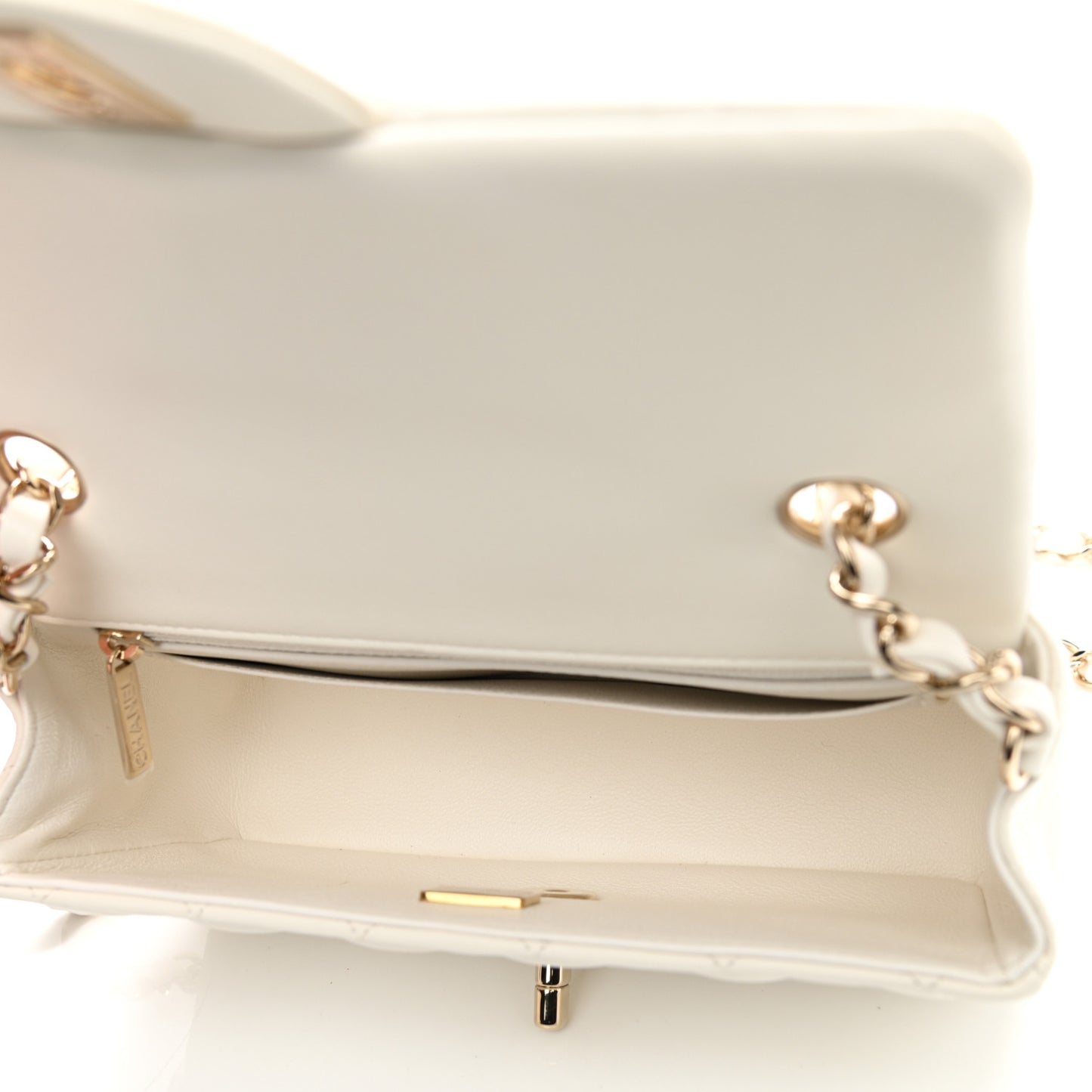 Lambskin Quilted Mini Rectangular Flap White