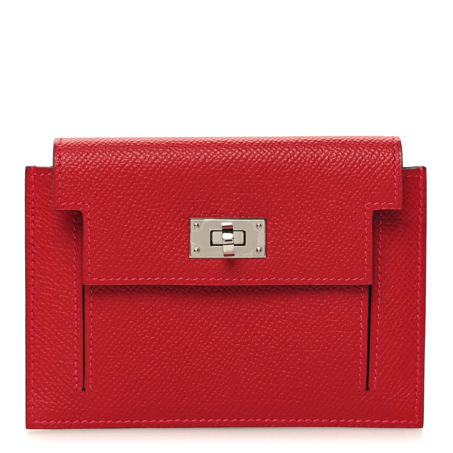 Hermes Epsom Kelly Pocket Compact Wallet Rouge Casaque 1 of 9