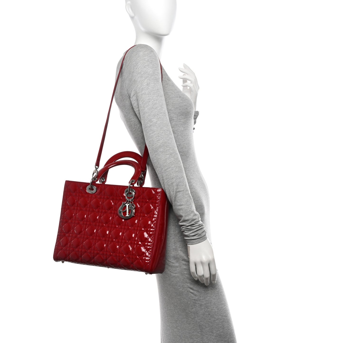 Patent Cannage Large Lady Dior Red
