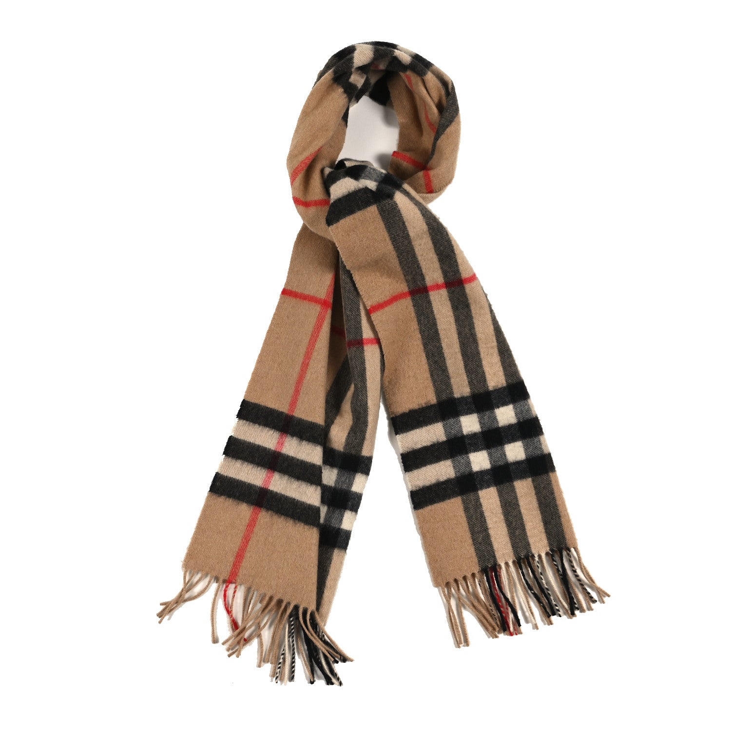 Burberry Cashmere Giant Check Fringe Scarf Camel 1817417