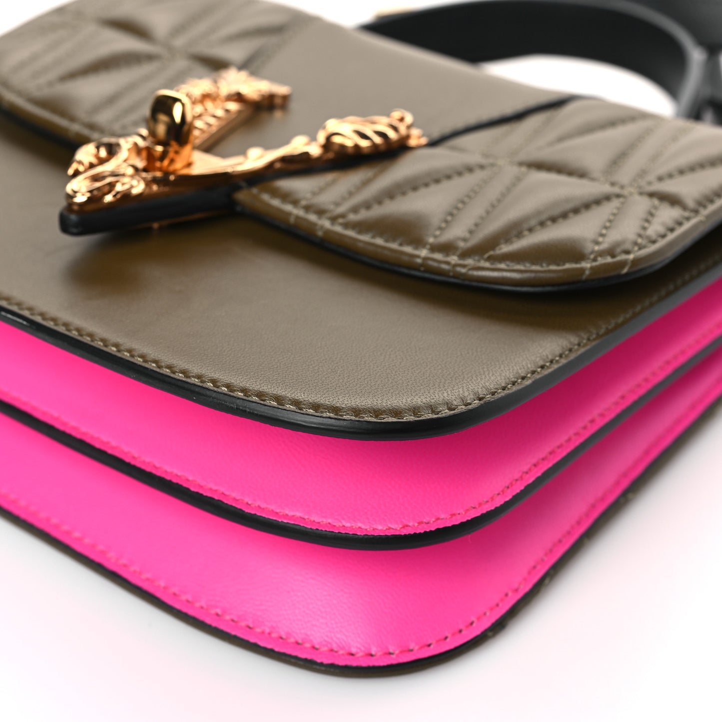 Vitello Barocco Virtus Small Top Handle Shoulder Bag Green Pink