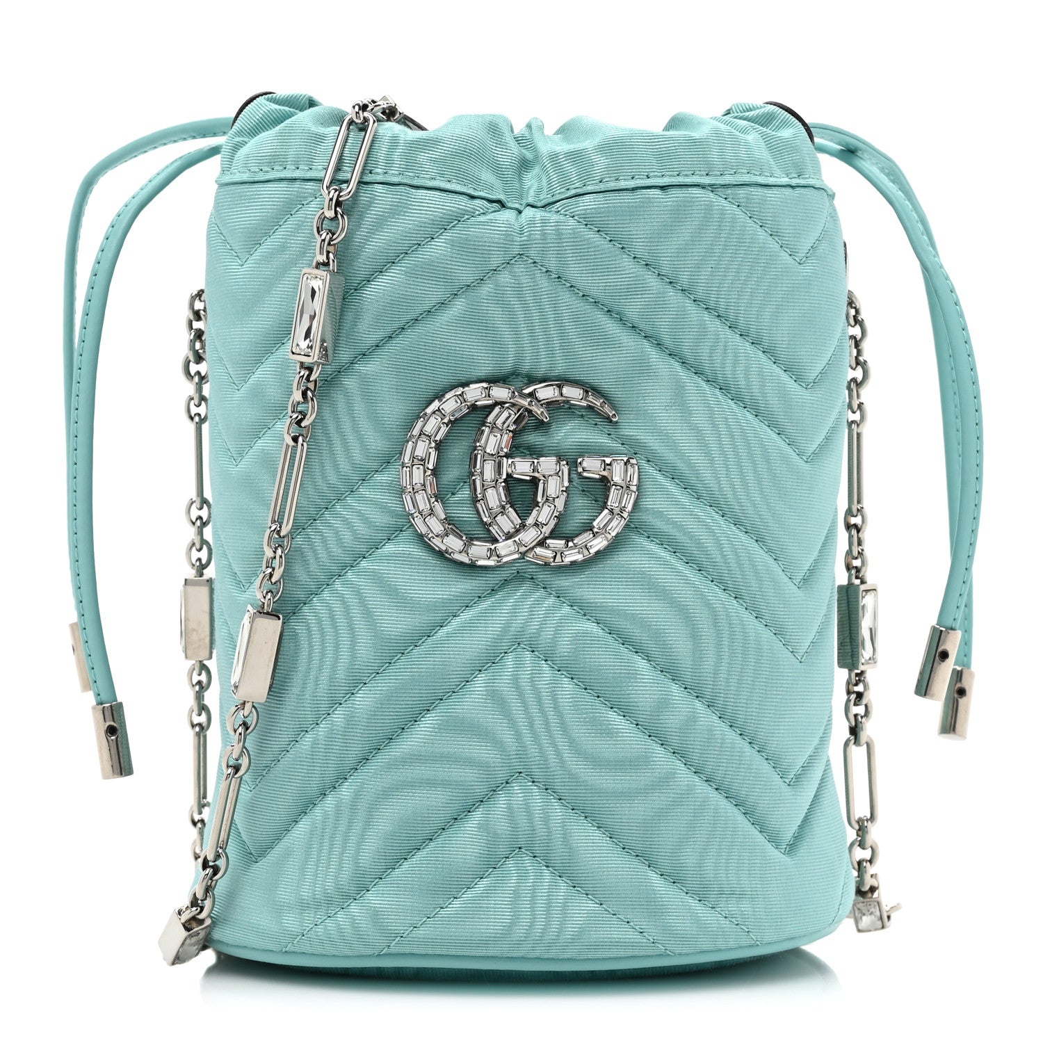 Gucci Moire Fabric Calfskin Crystal Matelasse Mini GG Marmont 2.0 Bucket Bag Dark Ocean Wave Crystal 1 of 10