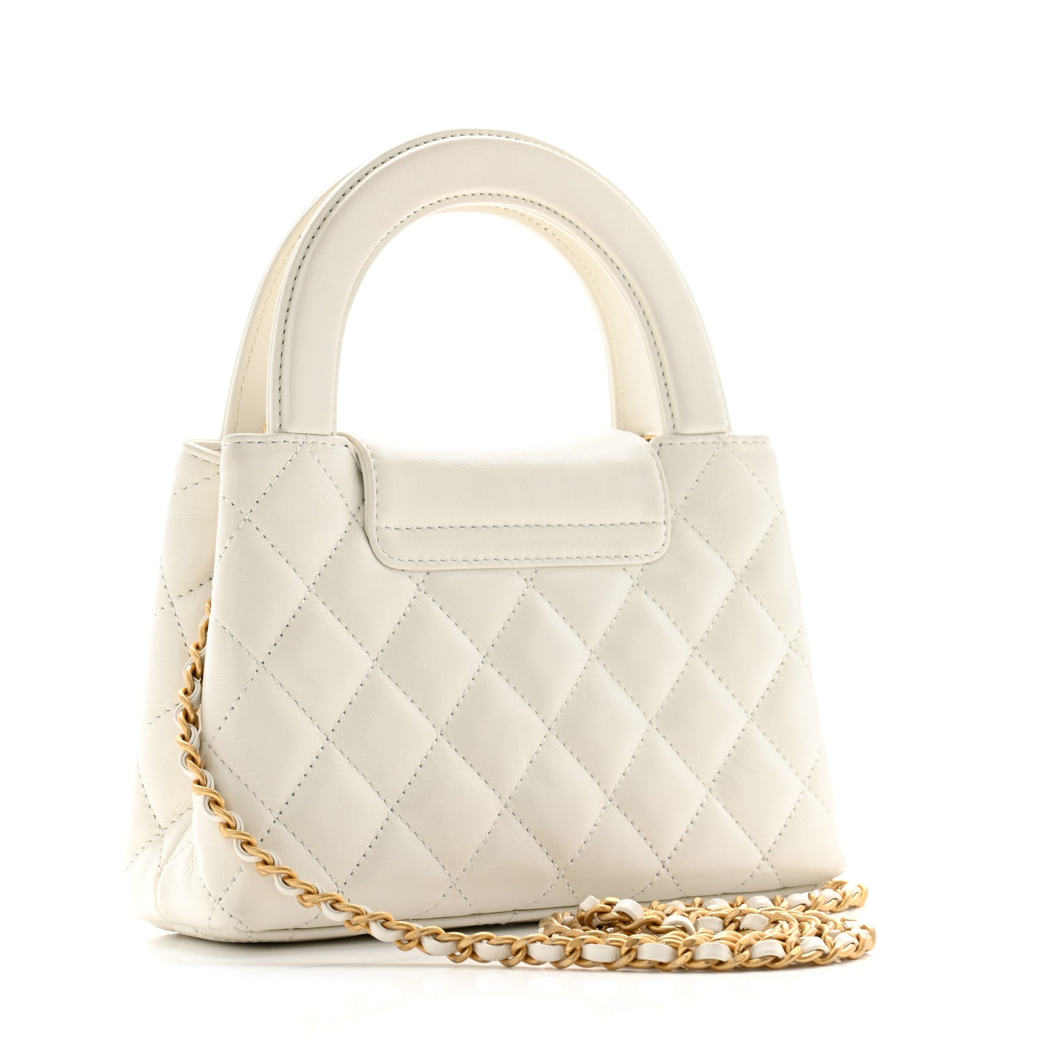 Chanel Shiny Aged Calfskin Quilted Nano Kelly Shopper White 3 of 11