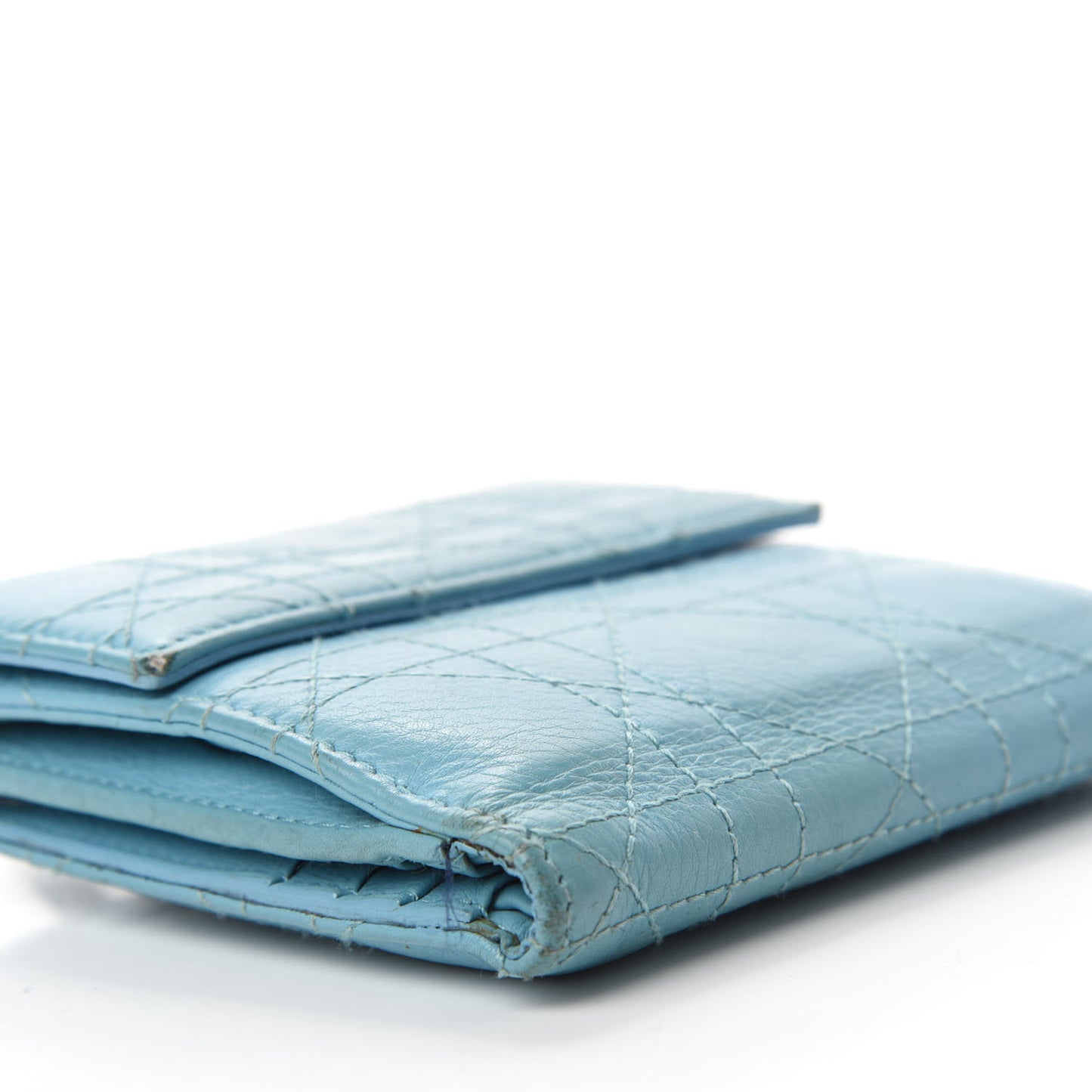 Grained Calfskin Cannage Lady Dior French Wallet Light Blue