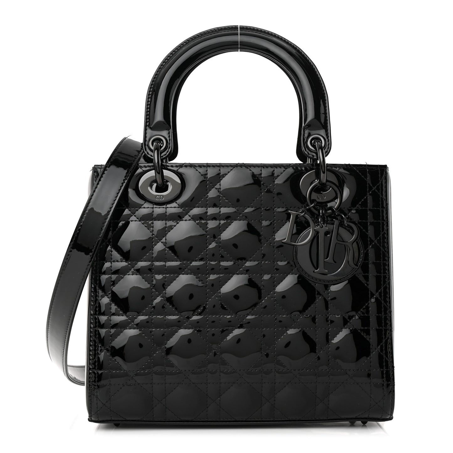 Ultraglossy Patent Cannage Medium Lady Dior Black