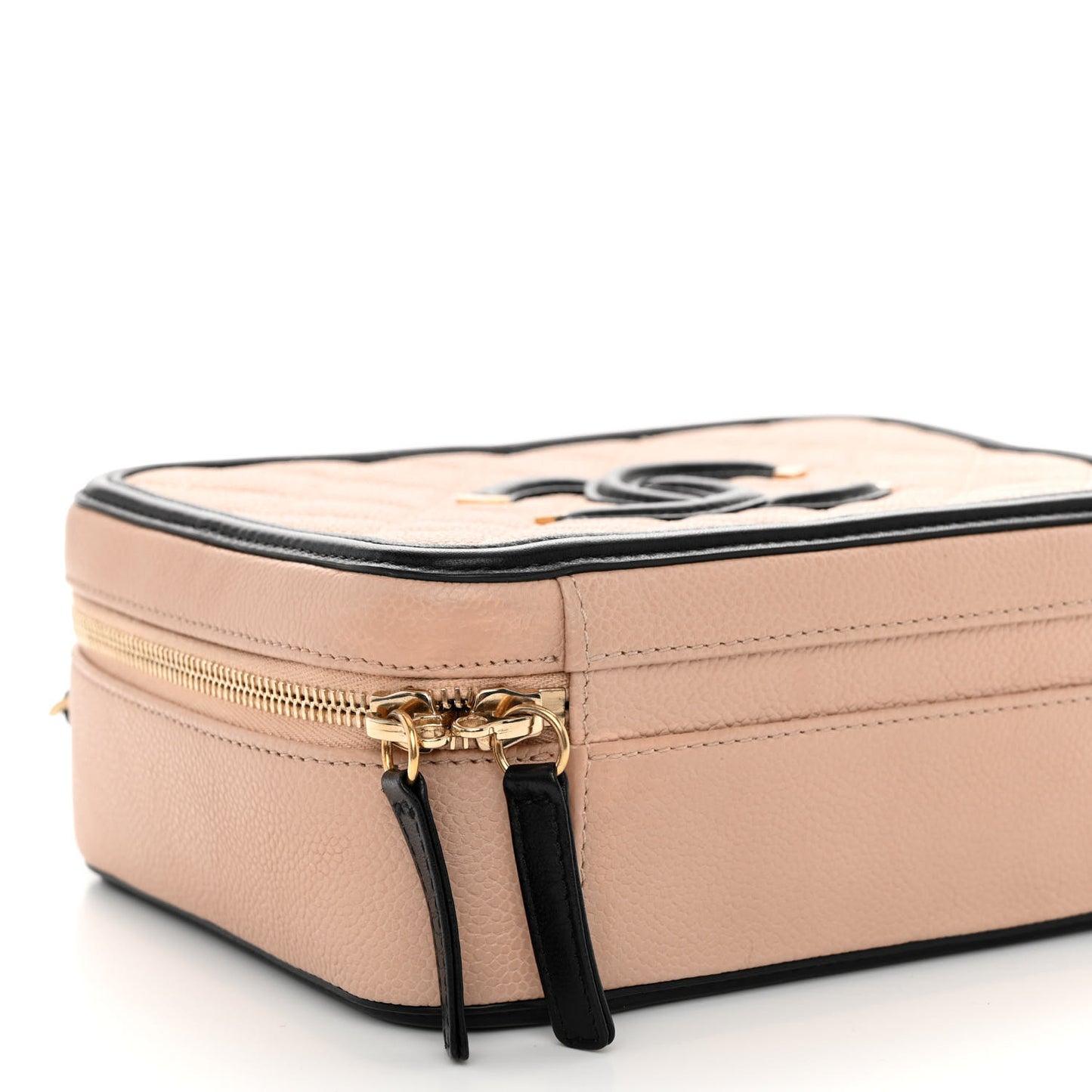 Caviar Quilted Medium CC Filigree Vanity Case Beige Black