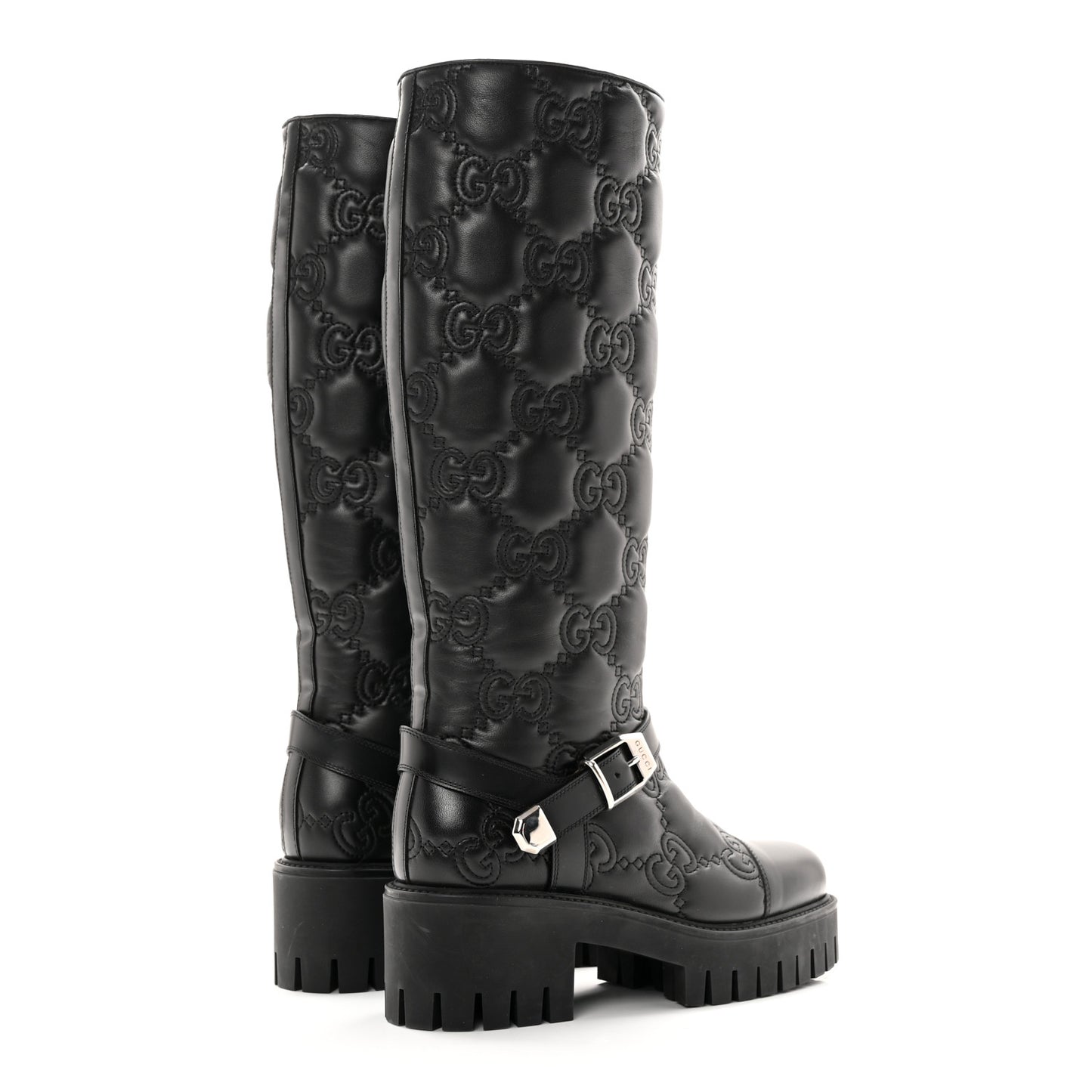 Cordovan Lux Nappa GG Matelasse 60mm Knee High Boots 37.5 Black