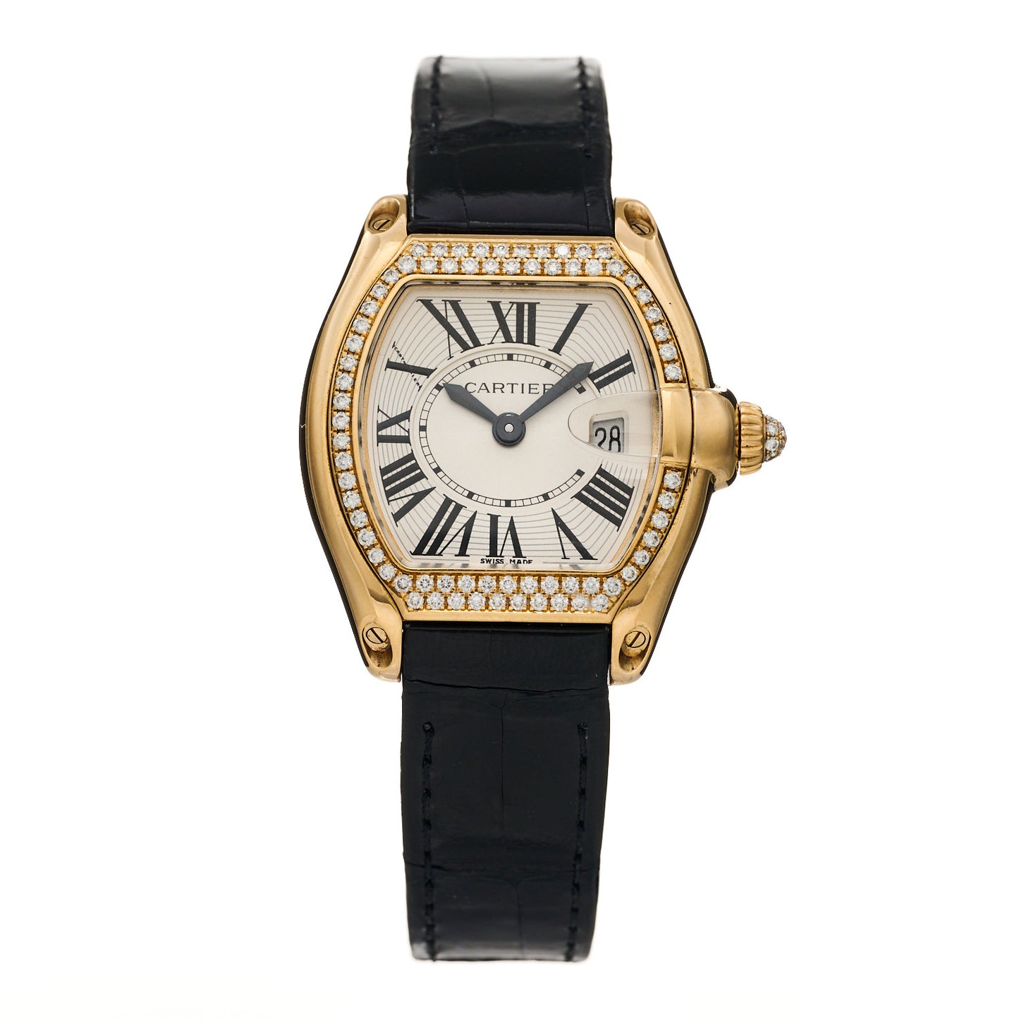 18K Yellow Gold Alligator Diamond Bezel 32mm Roadster Quartz Watch