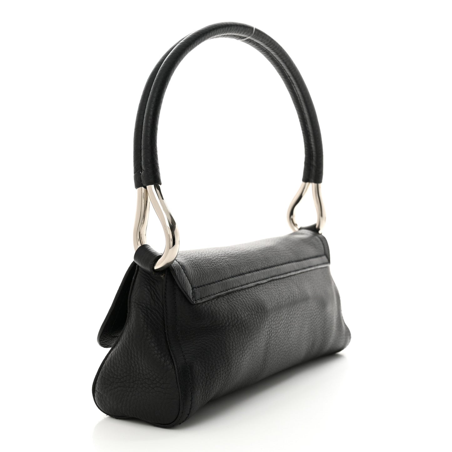 Vitello Daino Swing Flap Shoulder Bag Black