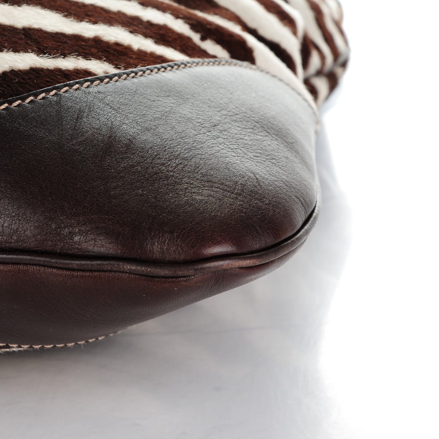 Pony Hair Zebra Print Large Jackie O Bouvier Hobo Brown
