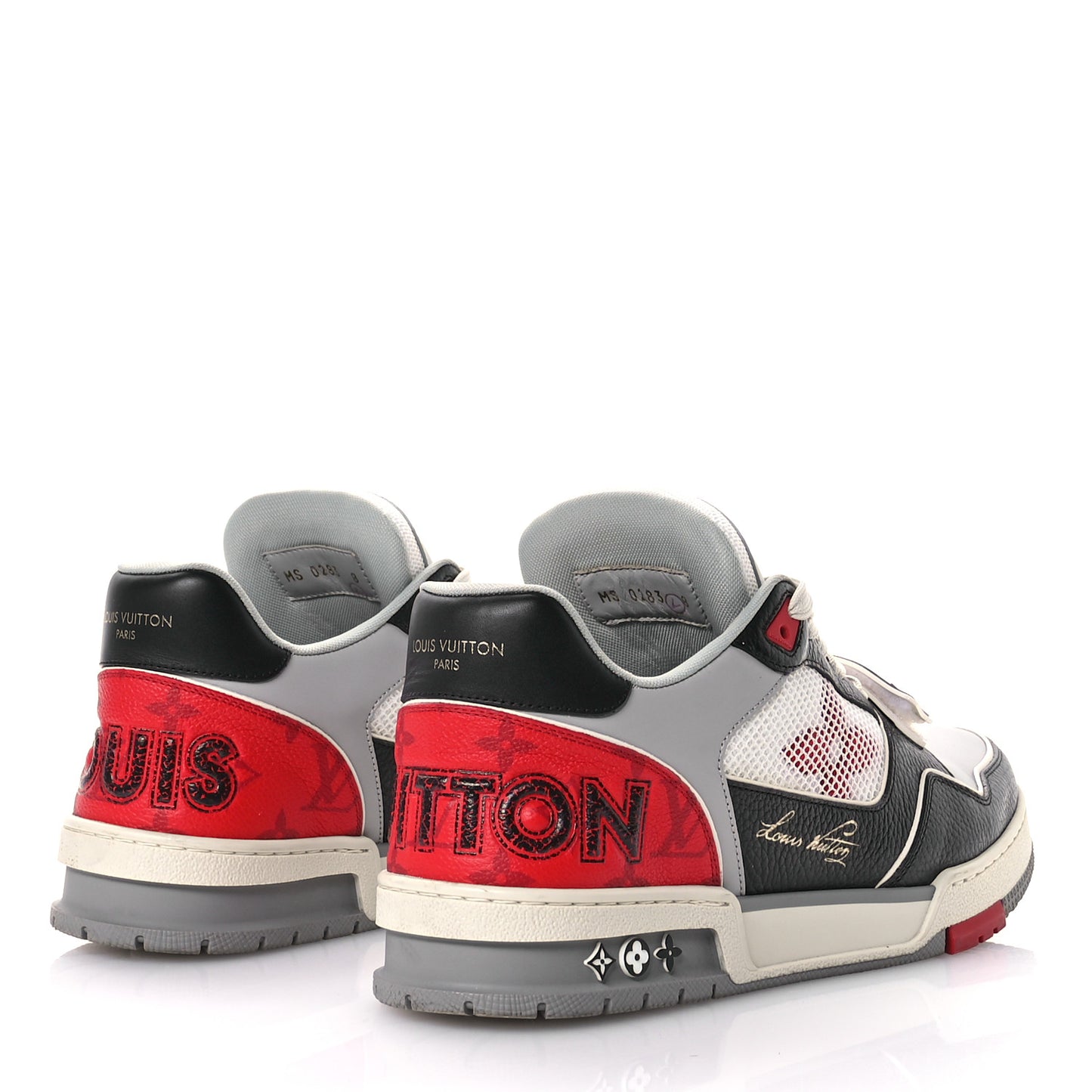 Calfskin Monogram Mens LV Trainer Sneakers 8 Grey Red Black