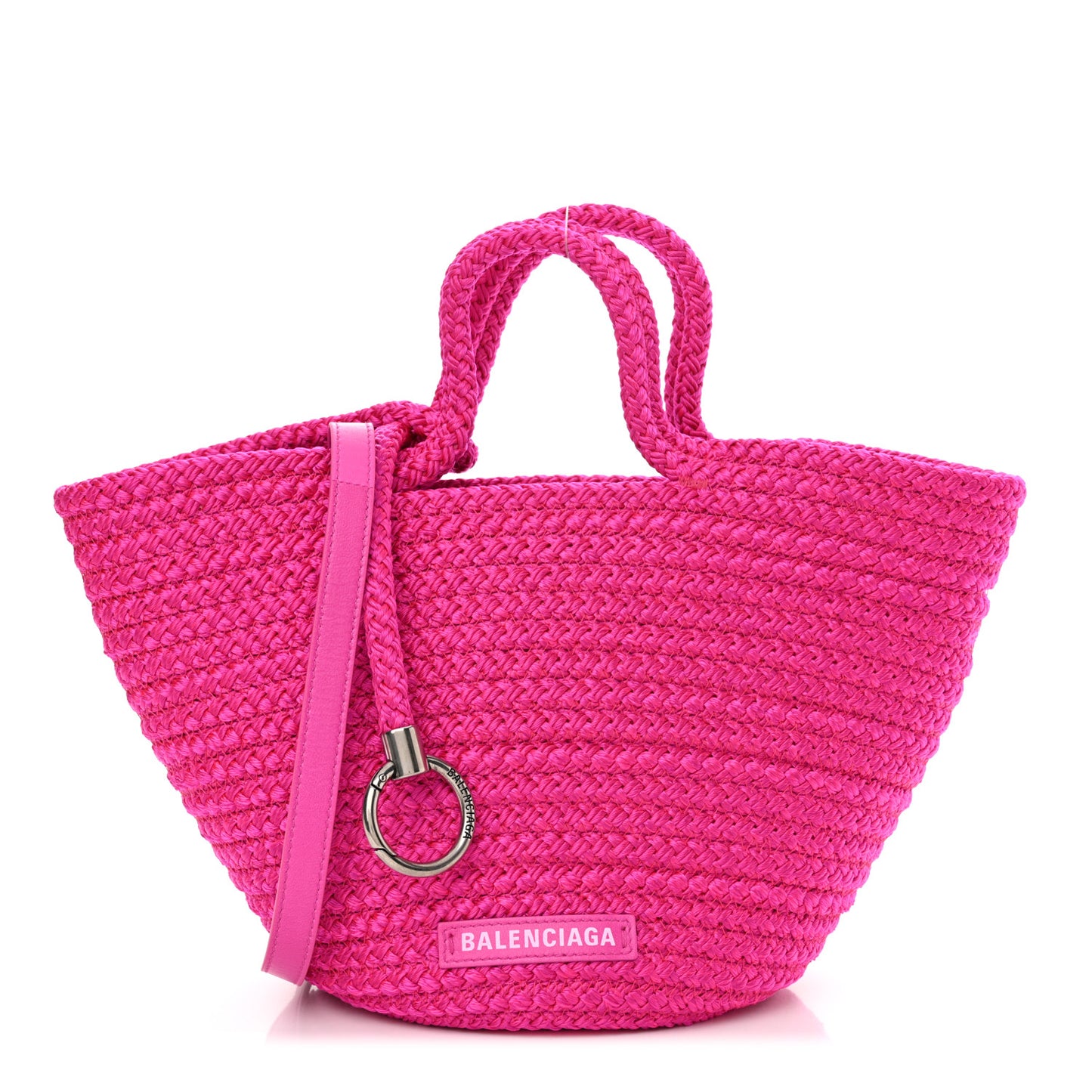 Nylon Lambskin Woven Small Ibiza Basket With Strap Lipstick Pink