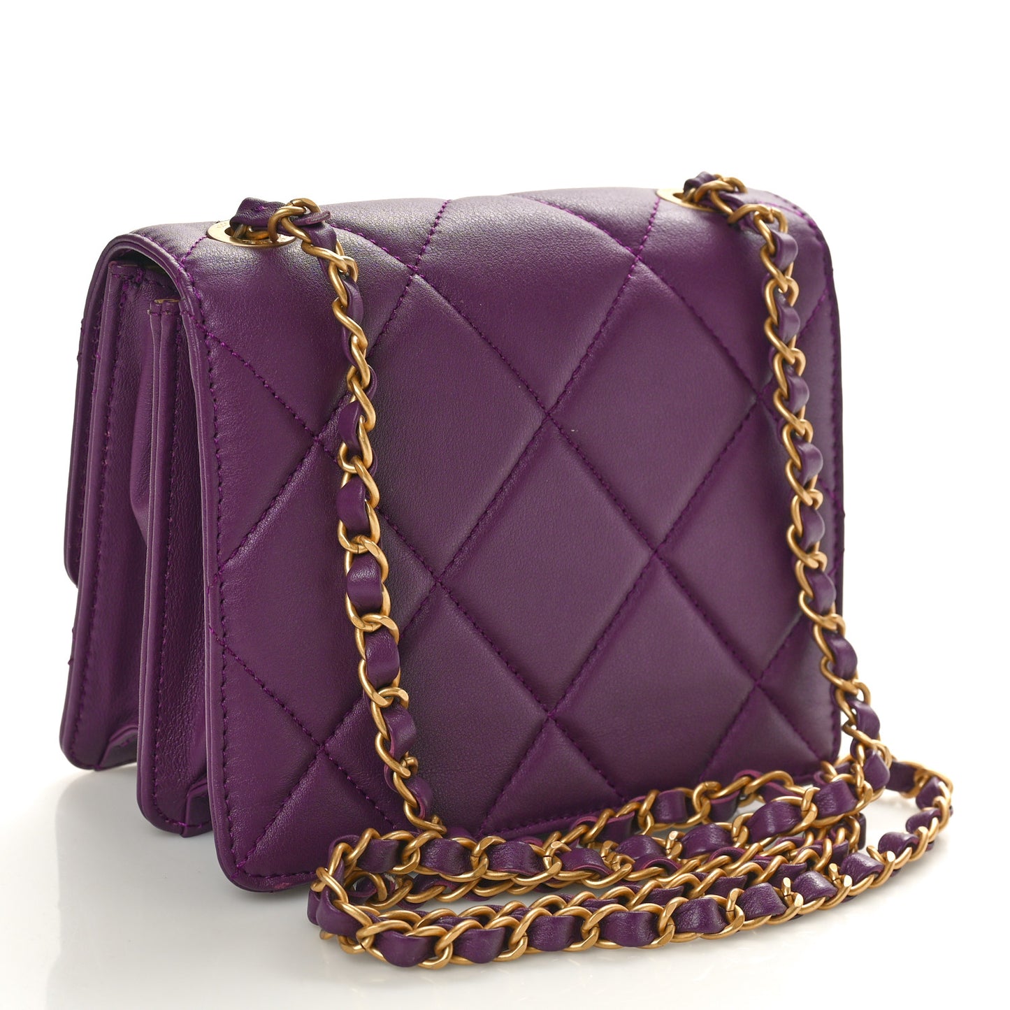 Calfskin Resin Quilted Mini Flap Purple