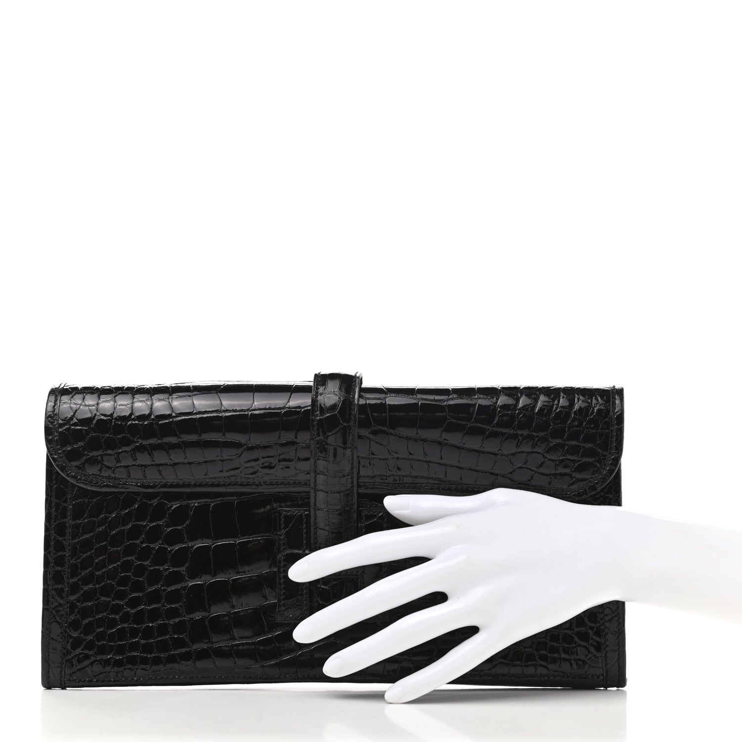 Hermes Shiny Alligator Jige Elan 29 Clutch Black 2 of 7
