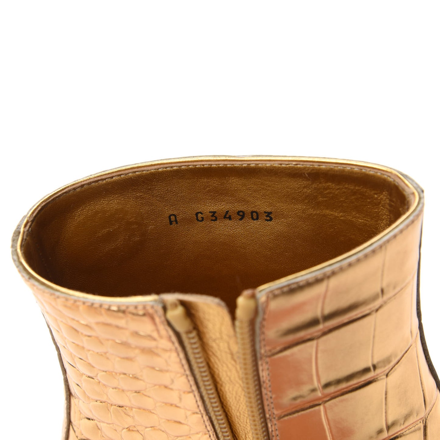 Calfskin Crocodile Embossed Cap Toe Ankle Boots 36 Gold