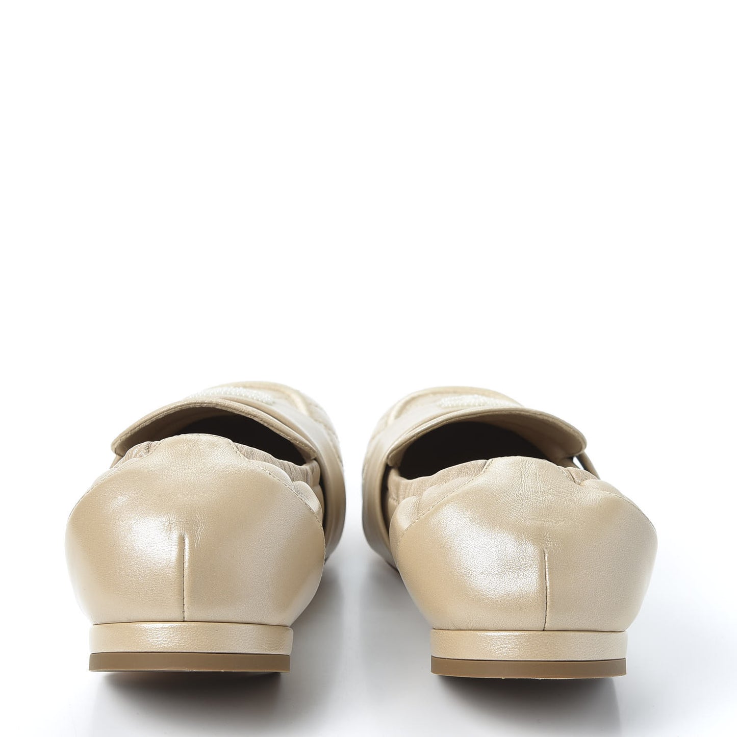 Laminated Lambskin Womens Quilted Elastic CC Moccasin Loafers 36.5 Beige
