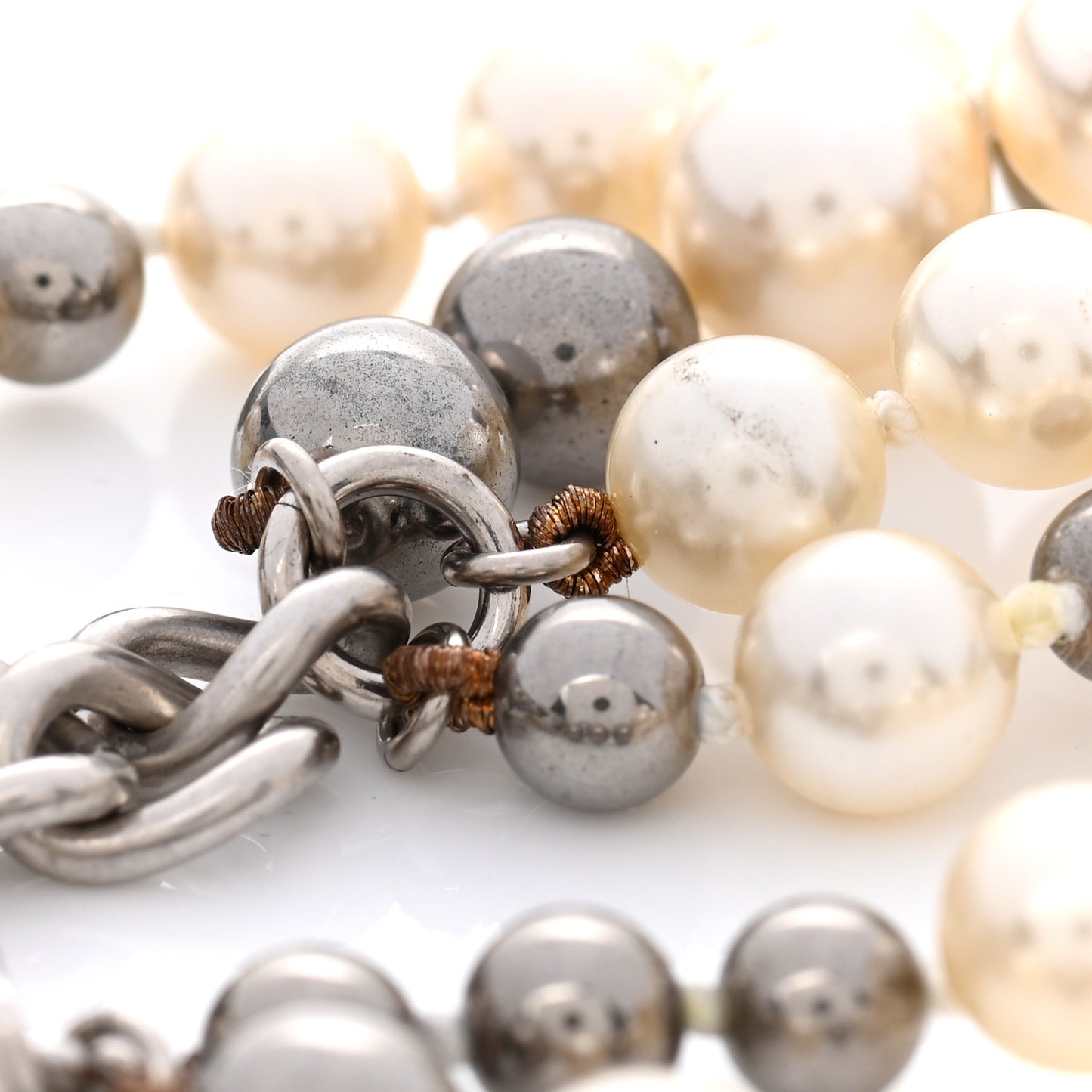 Pearl Bead CC Multi Strand Bracelet White Silver