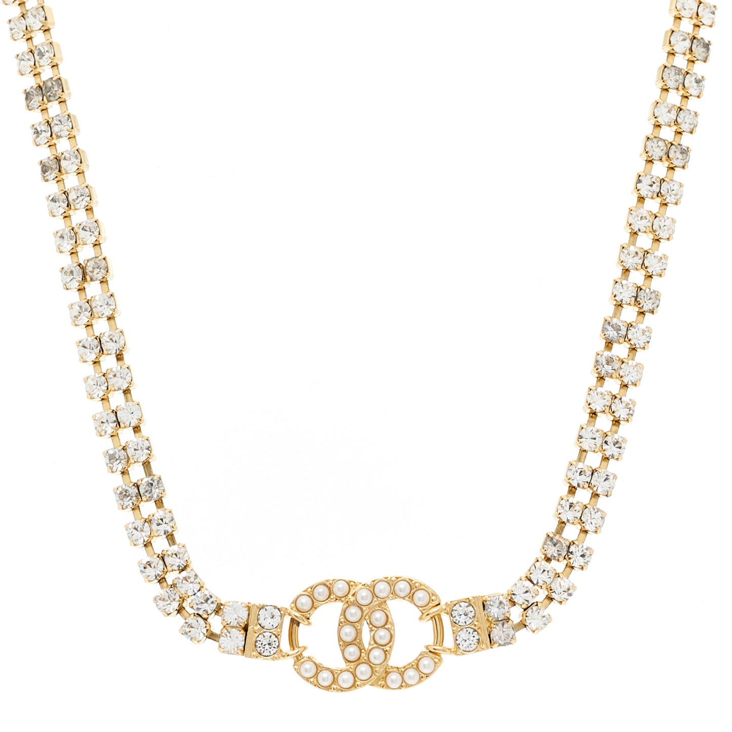 Crystal Pearl CC Choker Necklace Gold