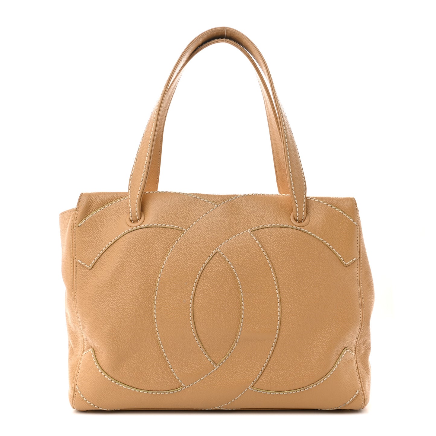 Caviar CC Stitched Medium Tote Beige