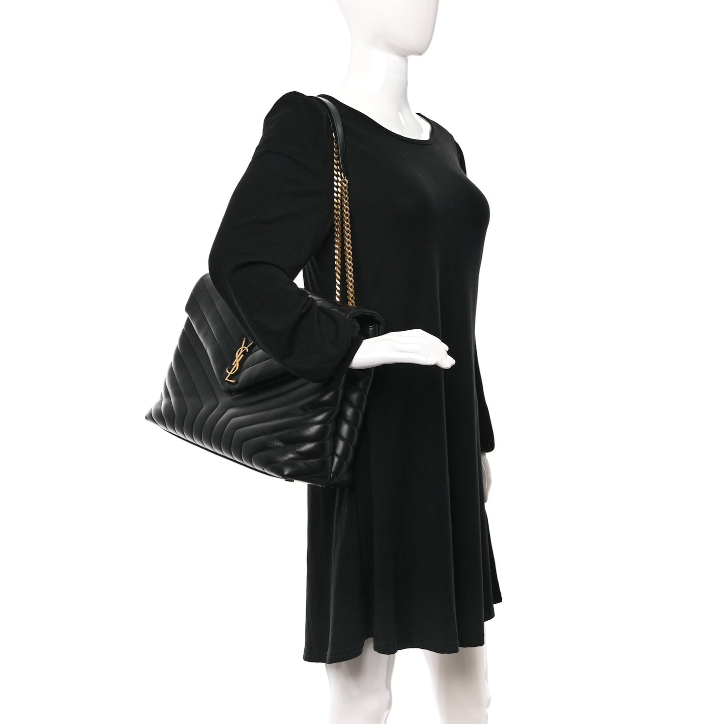 Calfskin Y Quilted Monogram Large Loulou Chain Satchel Black