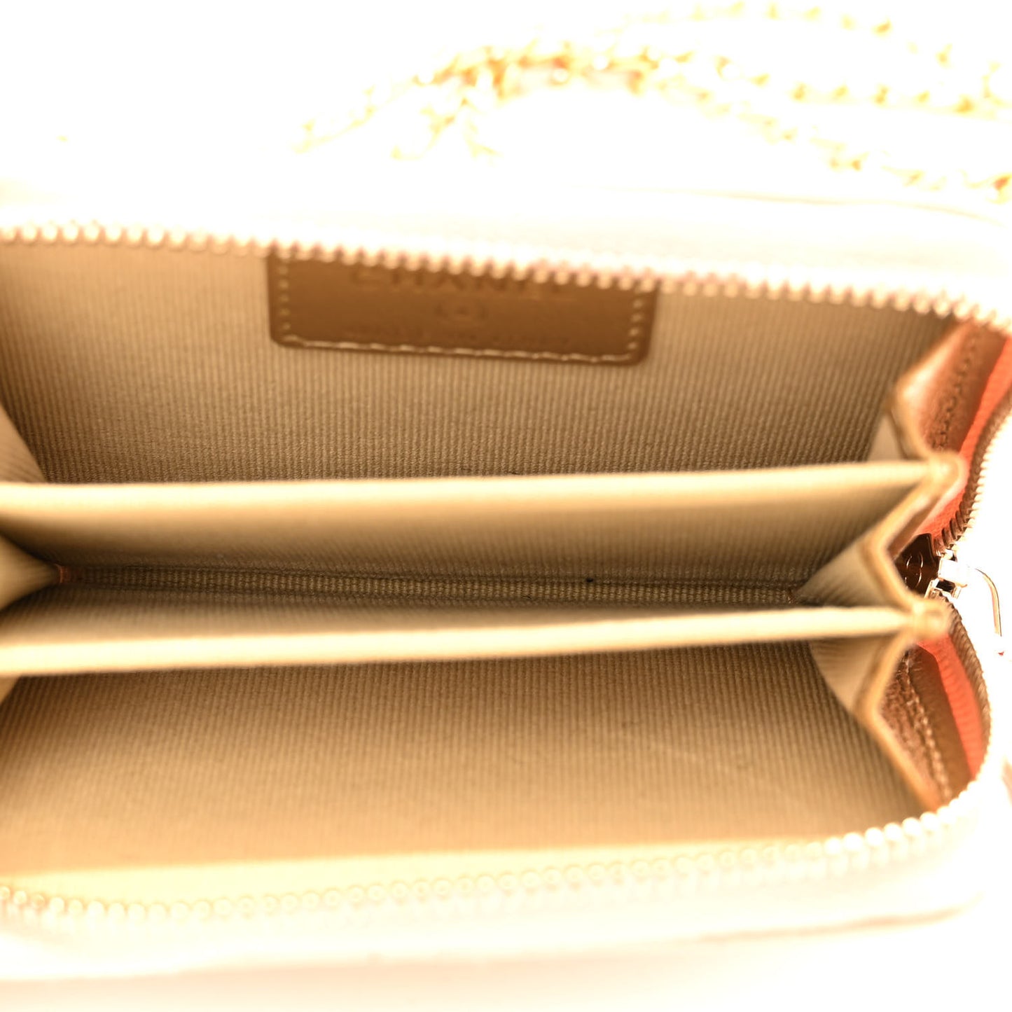 Lambskin Quilted CC Pearl Crush Zip Card Holder On Chain Pink