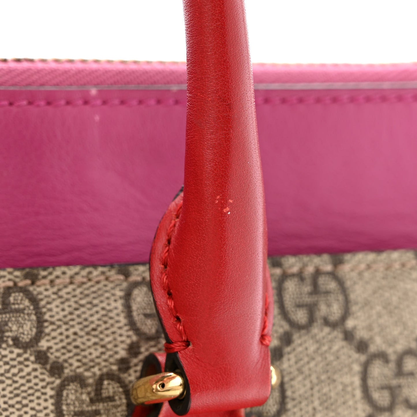 GG Supreme Monogram Moon Calfskin Small Zip Top Tote Beige Ebony Hibiscus Red New Rosette