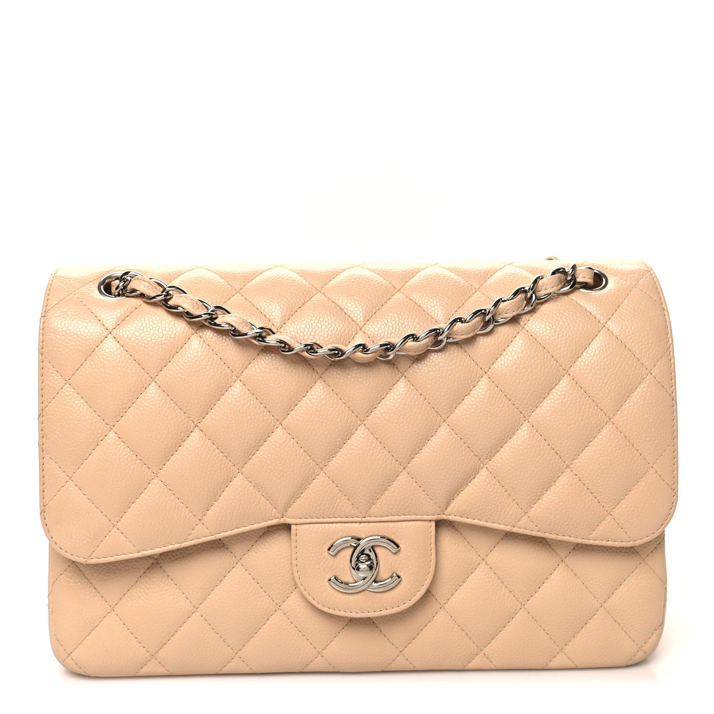 Caviar Quilted Jumbo Double Flap Beige Clair