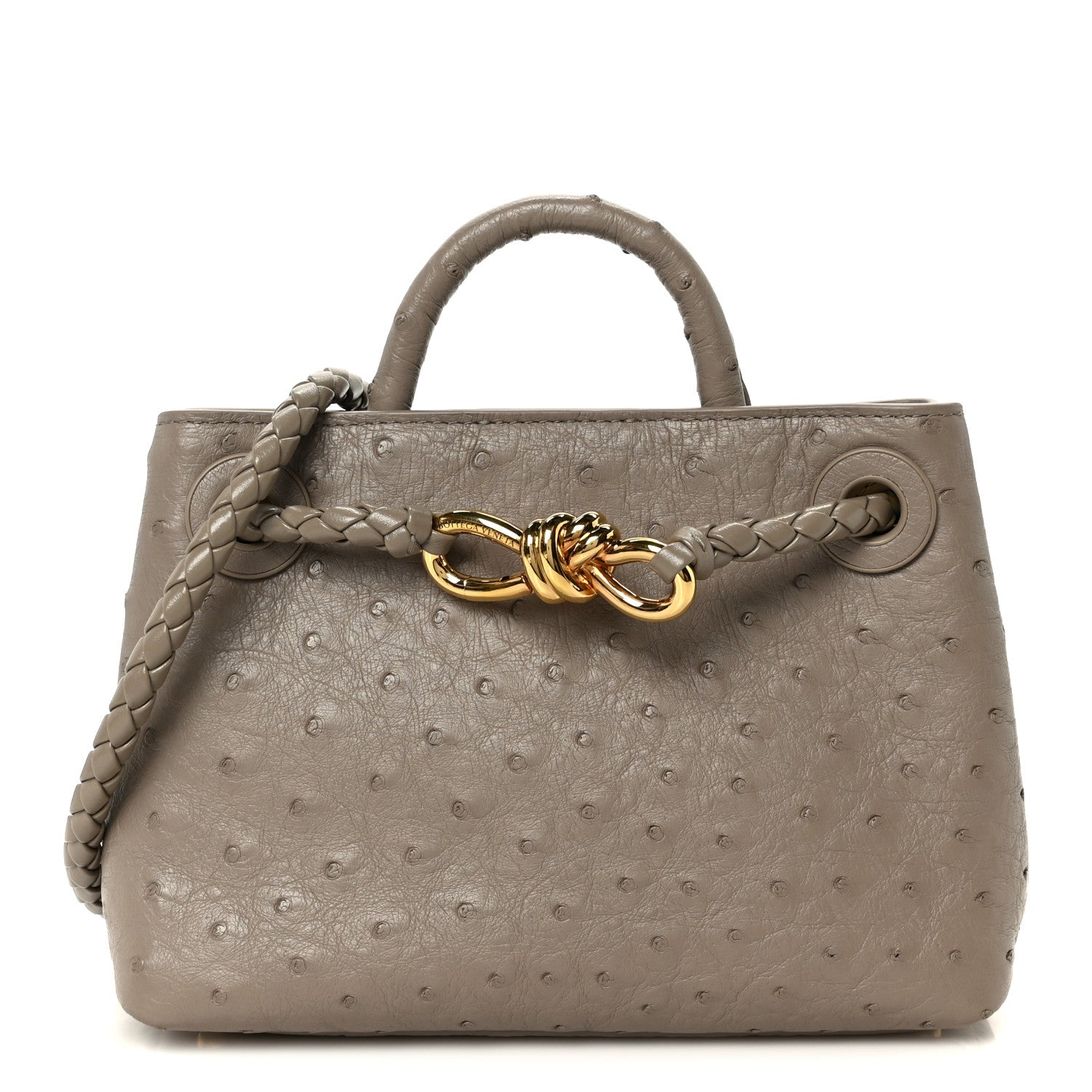 Bottega Veneta Ostrich Mini Andiamo Shoulder Bag Limestone 1902770