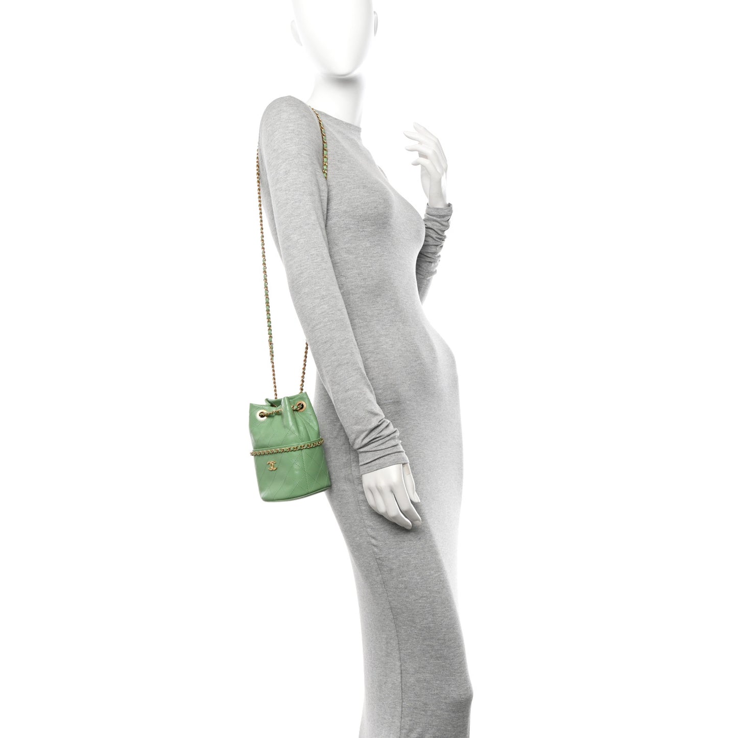 Shiny Lambskin Quilted Nauticoco Bucket Light Green