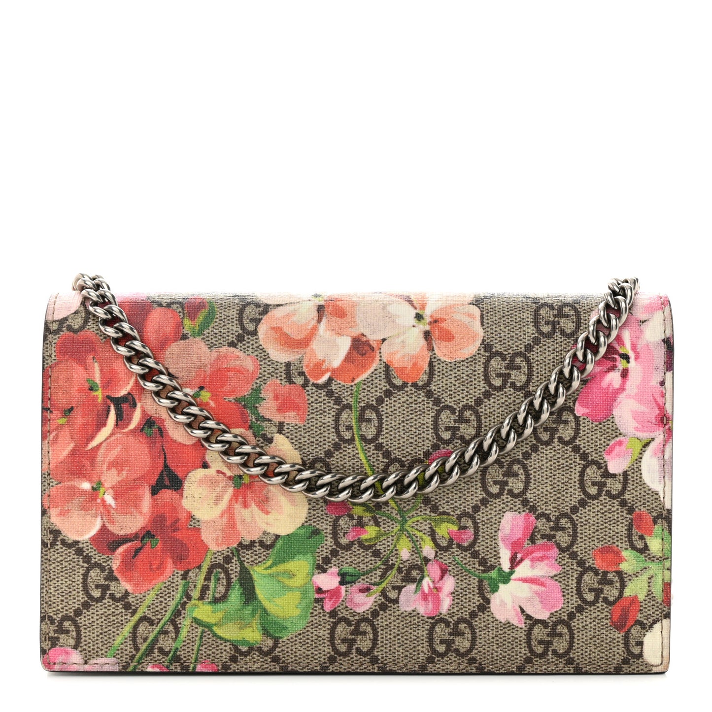 GG Supreme Monogram Blooms Chain Wallet Beige Multicolor Dry Rose