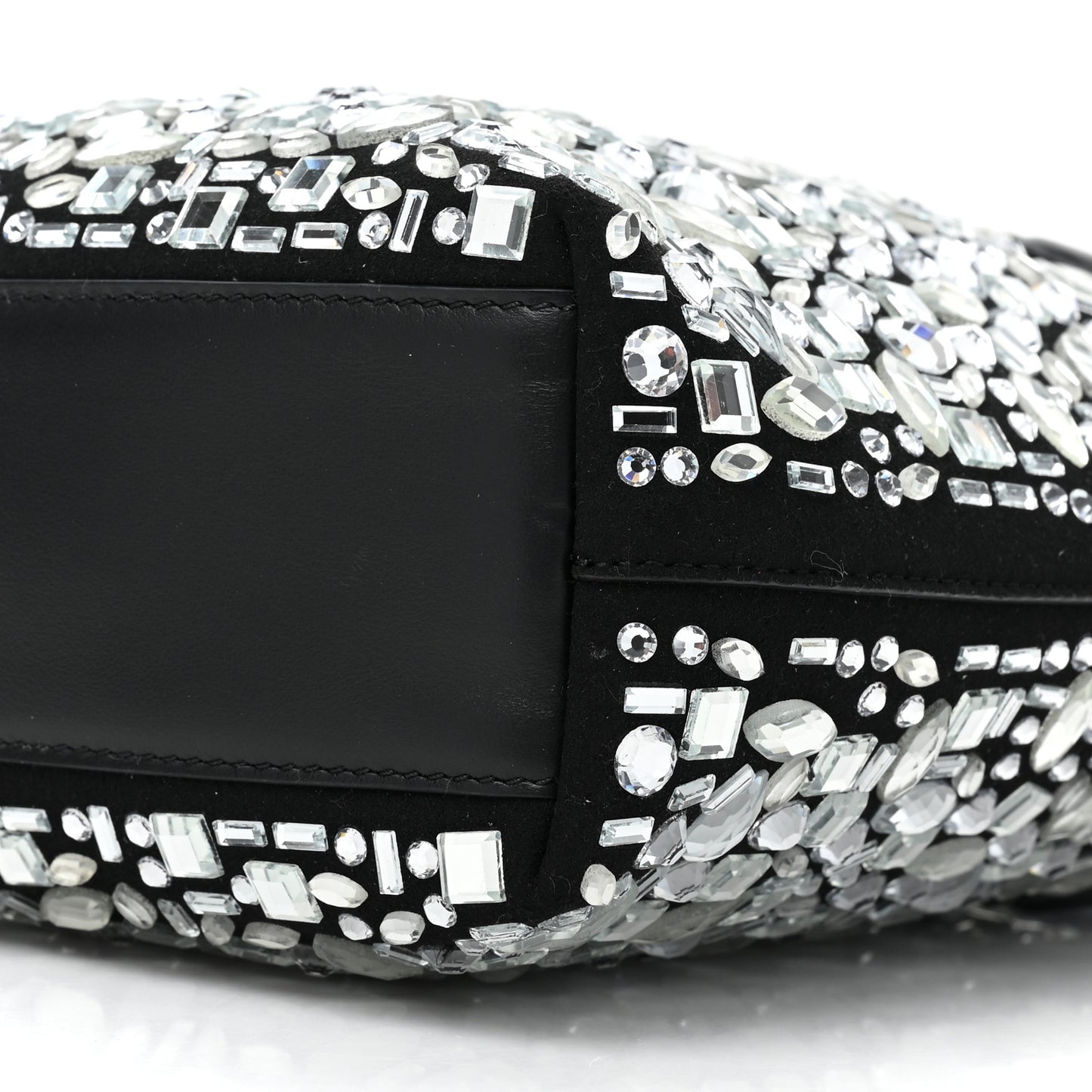 Suede Crystal Mosaic Top Handle Hobo Black