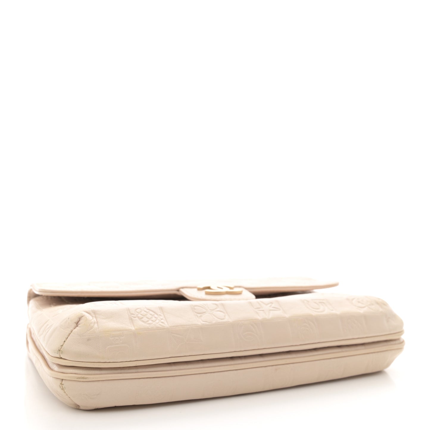 Lambskin Precious Symbols Double Flap Clutch On Chain Beige