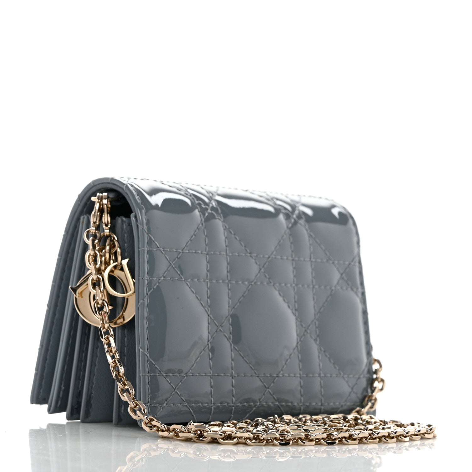 Christian Dior Patent Cannage Nano Lady Dior Chain Card Holder Cloud Blue 3 of 10