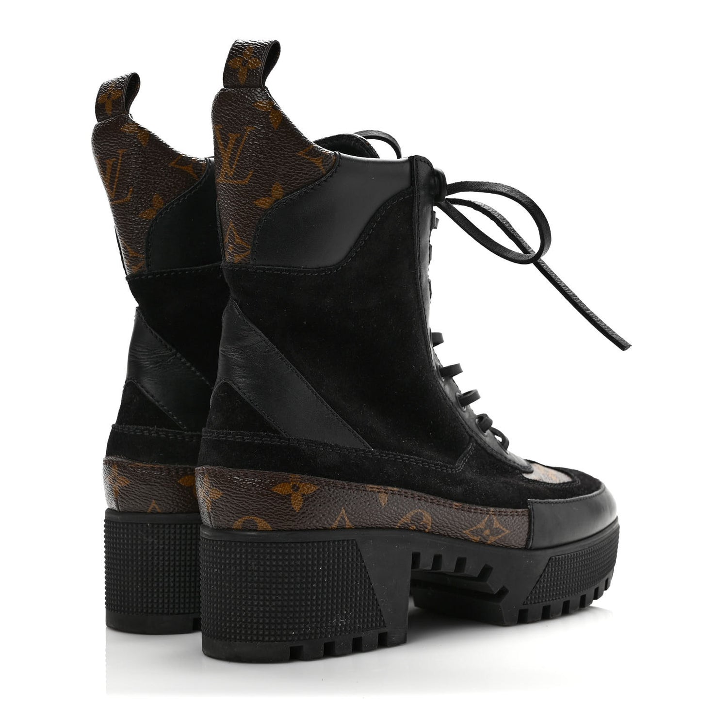 Suede Calfskin Monogram Laureate Platform Desert Boots 38 Black