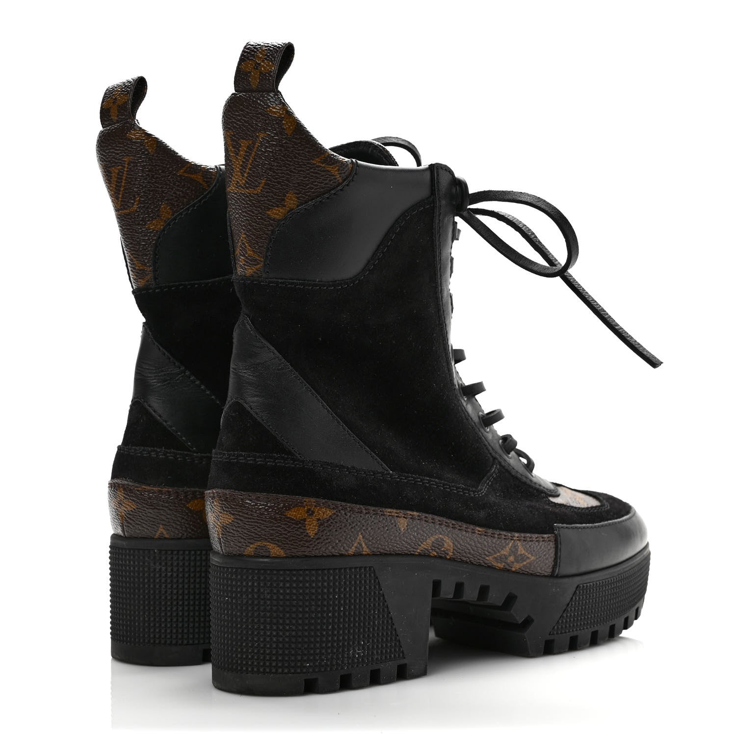 Louis Vuitton Suede Calfskin Monogram Laureate Platform Desert Boots 38 Black 4 of 10