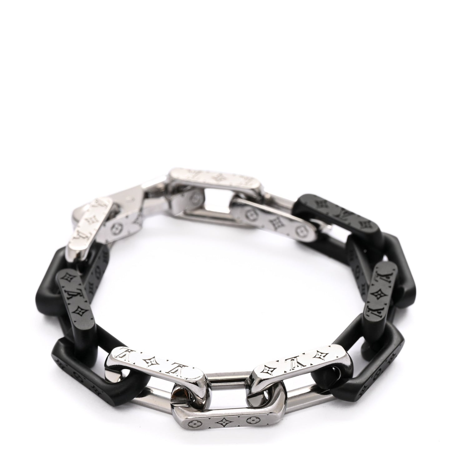 Metal Monogram Chain Bracelet Silver Black