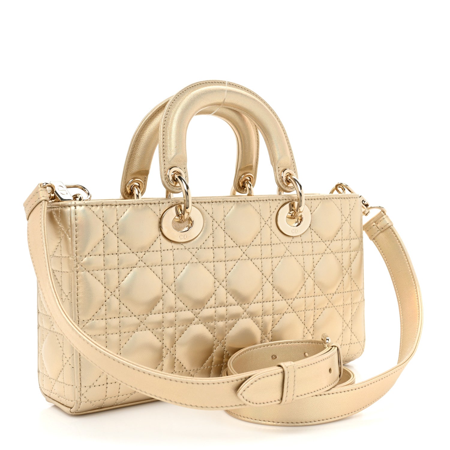 Christian Dior Metallic Lambskin Cannage Medium Lady D-Joy Or 3 of 8