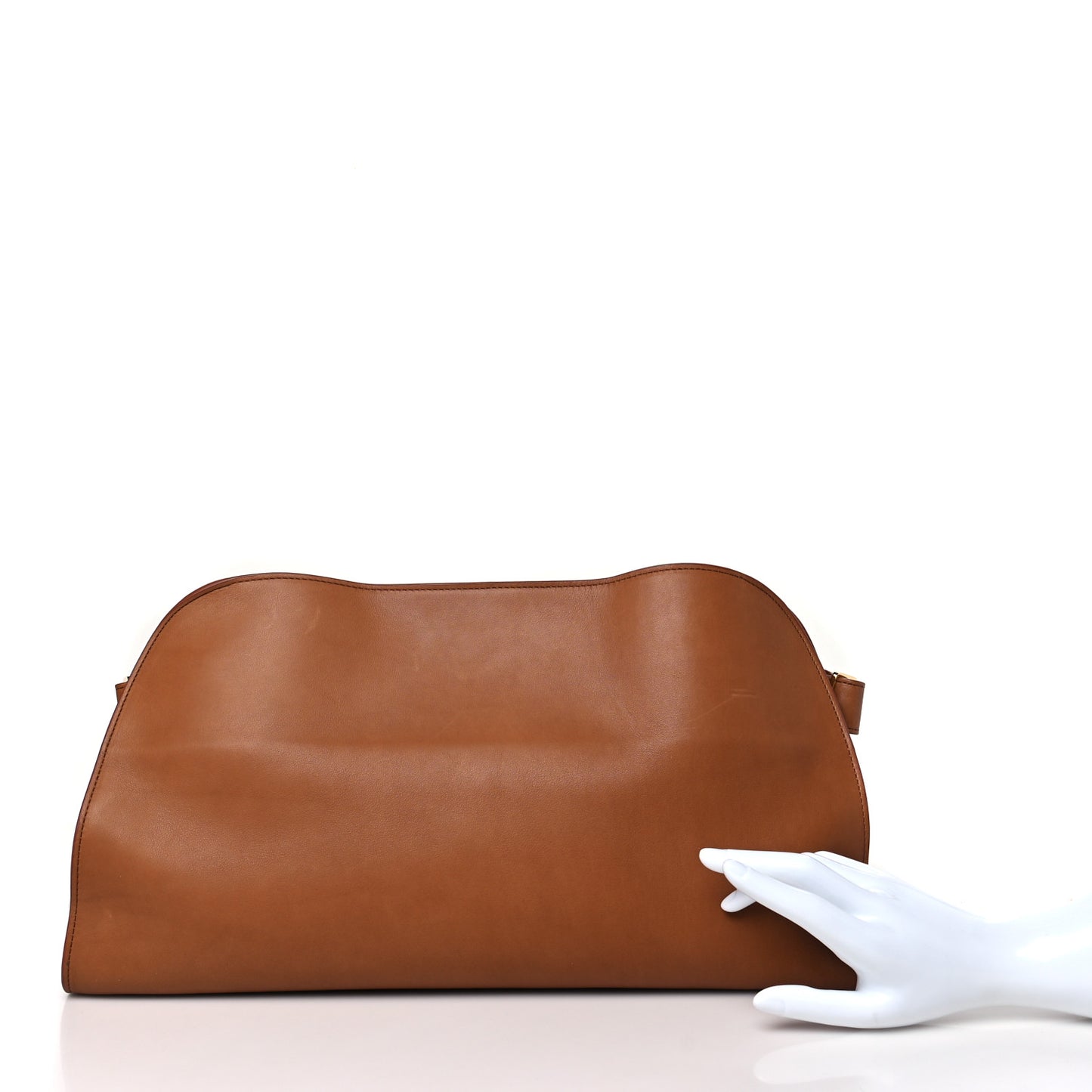 Polished Saddle Calfskin Margaux EW Clutch Brandy