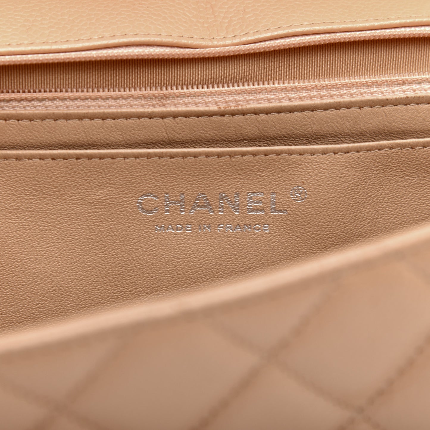 Caviar Quilted Jumbo Single Flap Beige
